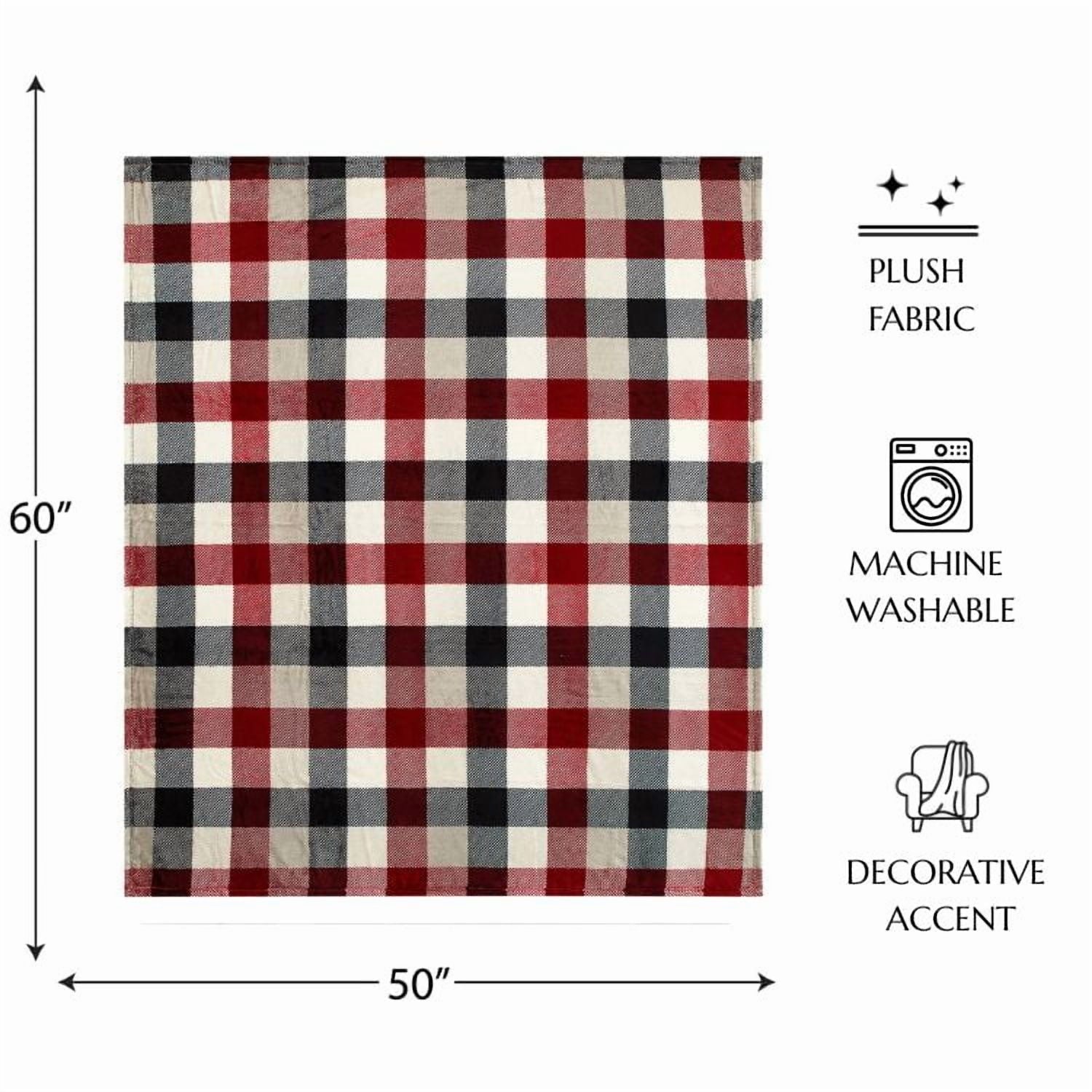 Reversible Sherpa Cozy Plush Throw Blanket, Red Plaid 50" x 60" All Ages - Cozy Fleece Throw Blanket for Couch & Bed Detail