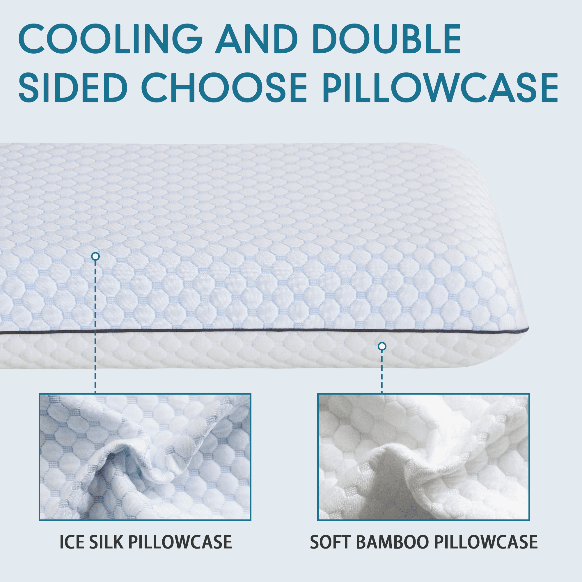 Ergonomic Memory Foam Gel Memory Foam Pillow, Queen Size Bed Pillow, Washable Cover, Cooling, Breathable Neck Pillow for Sleeping - Orthopedic Shredded Foam Bed Pillow Set Detail