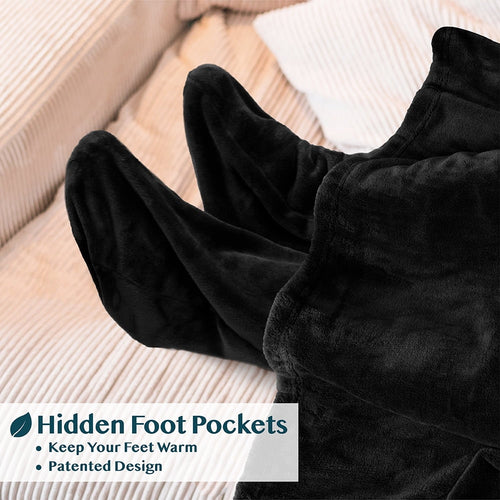 Decorative Knitted Fleece Blanket with Sleeves, Foot Pockets for Women Men Adults, Plush Wearable Blanket Throw Wrap, Warm Snuggle Blank... - Luxury Knitted Decorative Throw Blanket with Fringes Detail