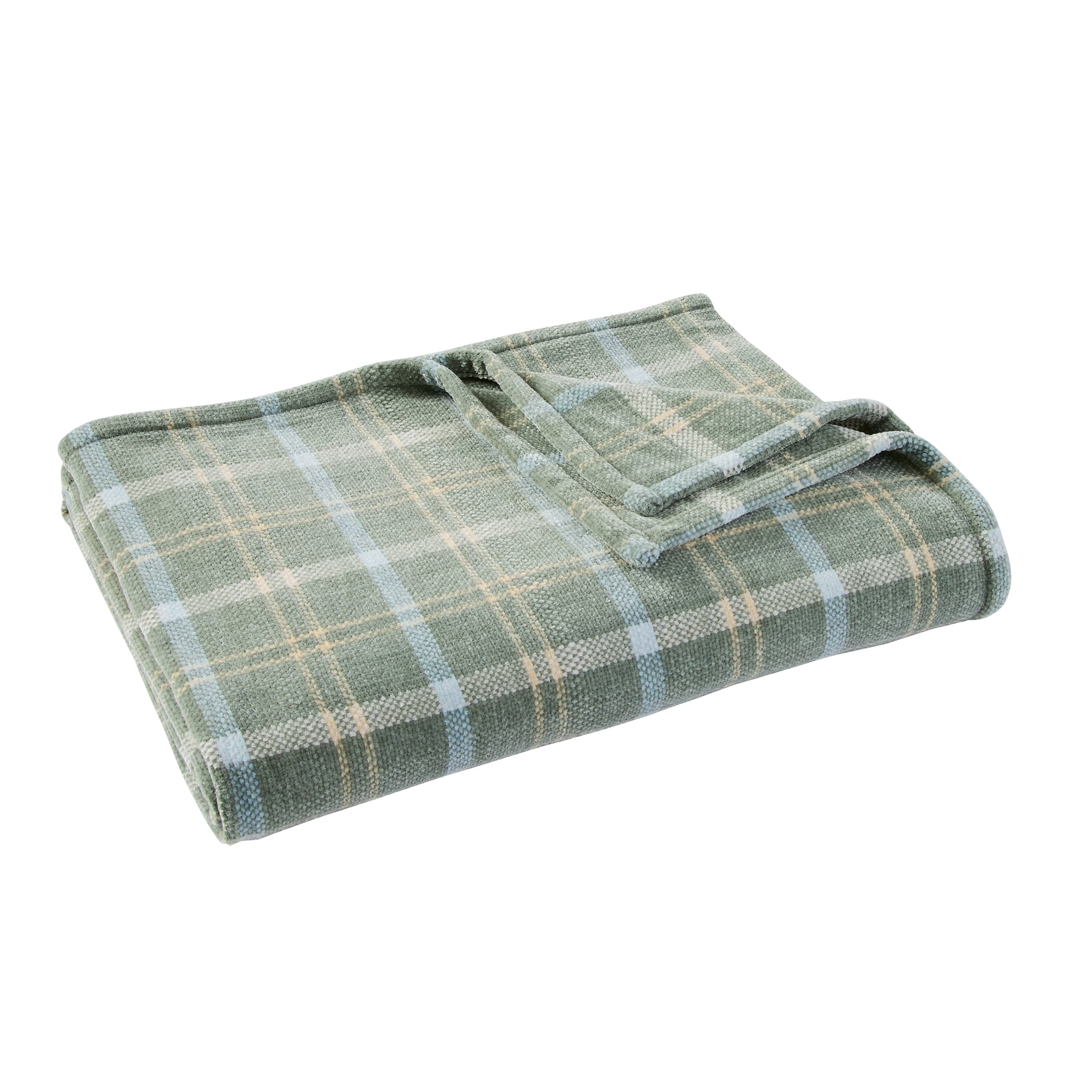 Lightweight Warm Woven Chenille Plaid Throw Blanket, Green River , 50x72 Inches - Luxury Knitted Decorative Throw Blanket with Fringes Detail