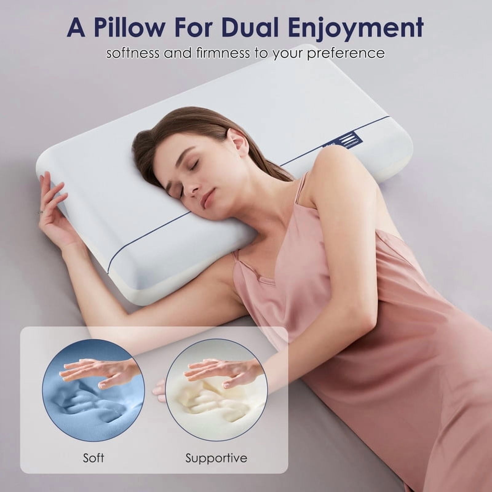 Ergonomic Memory Foam Cooling Memory Foam Bed Pillow for Neck Pain Relief, Two-Sided Cooling Pillow for Back, Stomach and Side Sleepers, Tw... - Orthopedic Shredded Foam Bed Pillow Set Detail