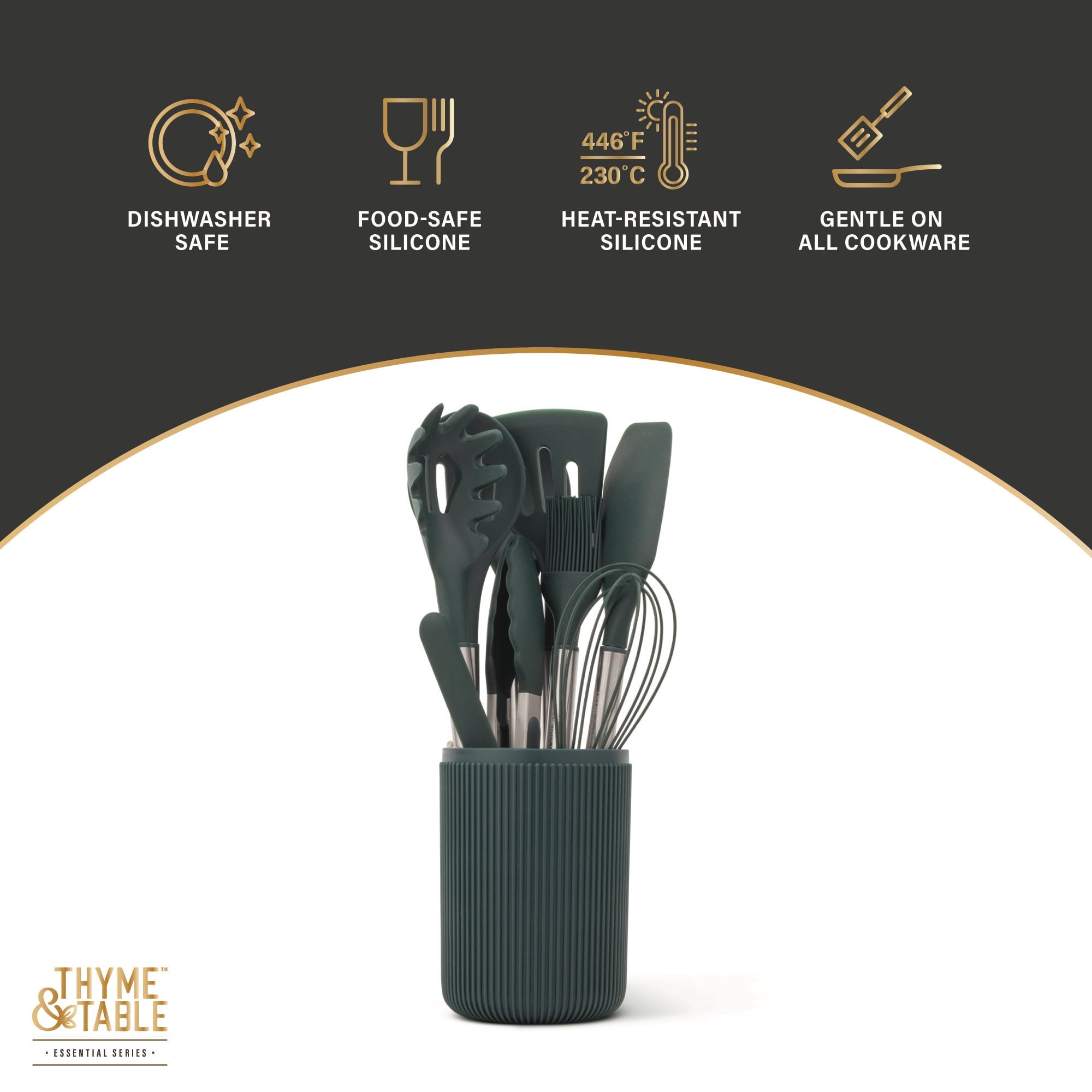 Seamless One-Piece 10-Piece Silicone Gadget Set - Green - Durable Turner & Ladle Utensil Set for Home Chefs Detail
