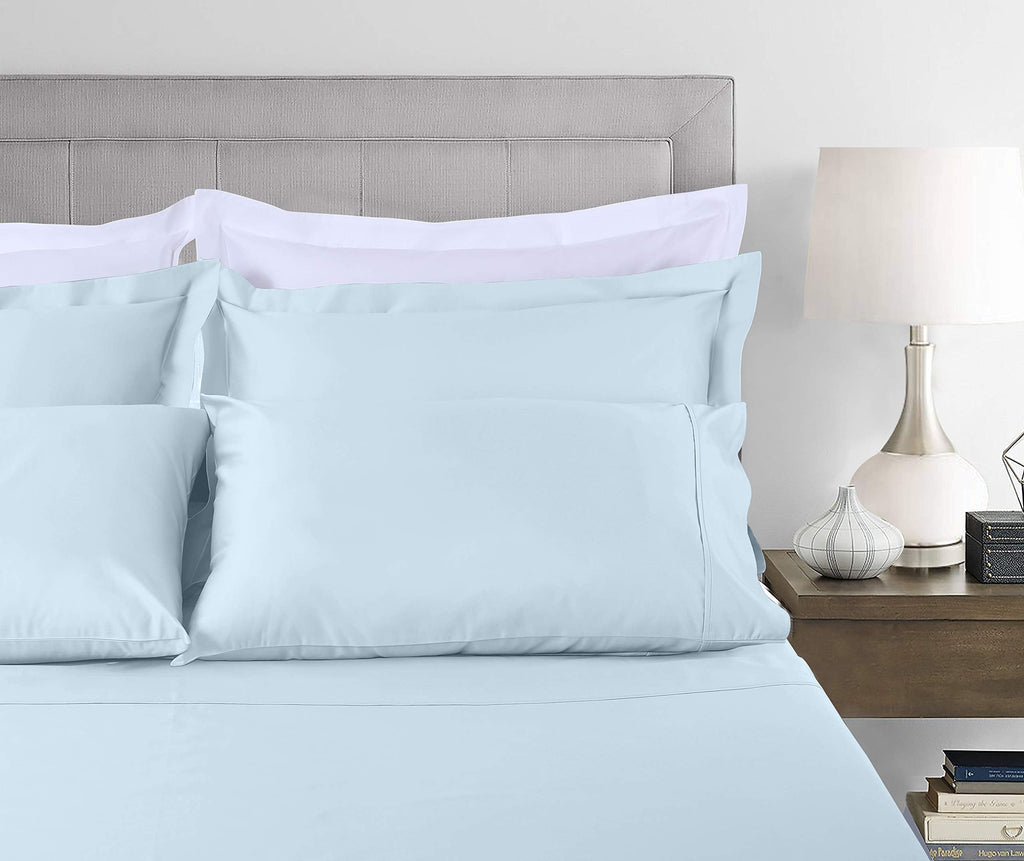 Breathable Luxury 100% Cotton King Bed Sheets Set - 4-Piece, 300 Thread Count, Lightweight Sateen, Light Blue - Luxury Bed Sheet Set with Deep Pockets Detail