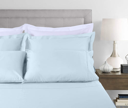 Breathable Luxury 100% Cotton King Bed Sheets Set - 4-Piece, 300 Thread Count, Lightweight Sateen, Light Blue - Luxury Bed Sheet Set with Deep Pockets Detail