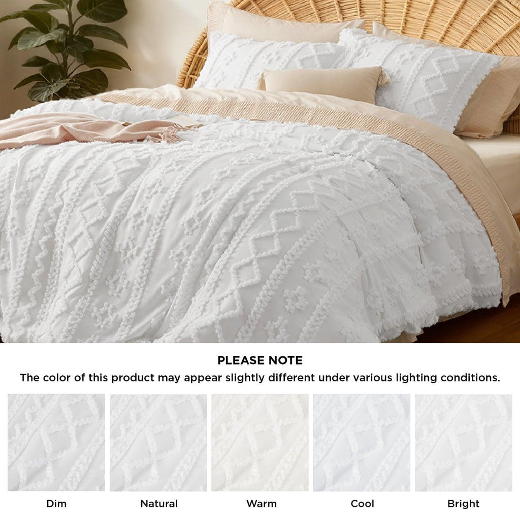 Fluffy Down Alternative Tufted Boho Comforter Set, 2 Pieces Farmhouse Shabby Chic Embroidery Bed Set, Soft Jacquard Comforter for All Seasons... - Luxurious Quilted Duvet Cover Set Detail