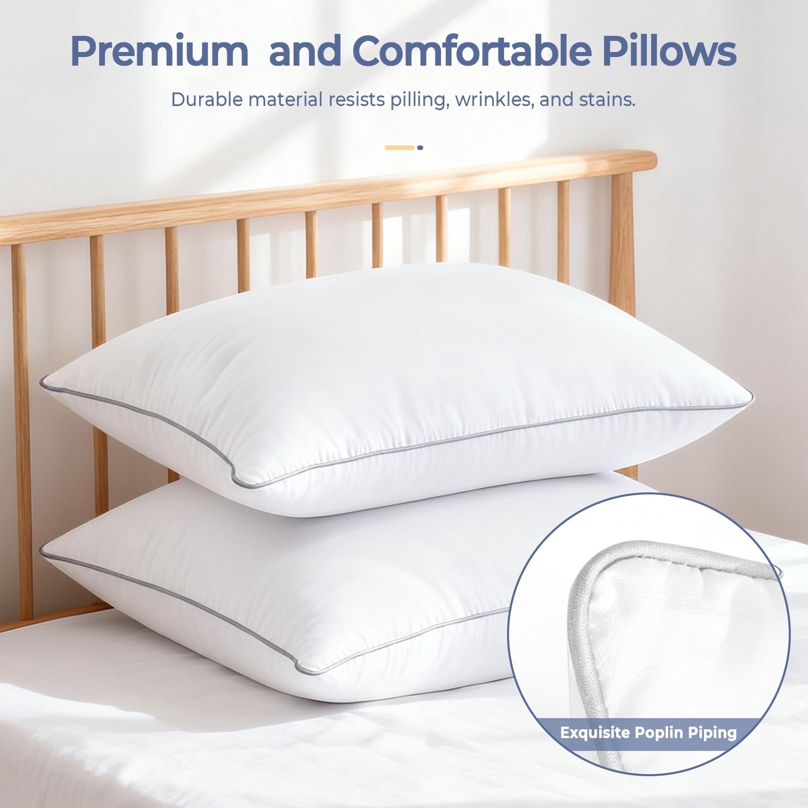 Fluffy Shredded Pillows Queen Size Set of 2, Bed Pillows for Side and Back Sleepers, Soft Down Alternative Pillows, Hotel Quality and... - Decorative Throw Pillow Cushion for Sofa & Bed Detail