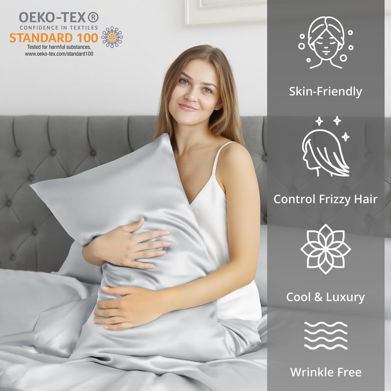 Wrinkle-Resistant Lux Decor Luxury Satin Sheets King Size - 4 Piece Cooling Bed Sheet Set, Silky Soft & Smooth, Deep Pockets up to 15",... - Cooling Hotel Quality Bedding Sheets and Pillowcases Detail