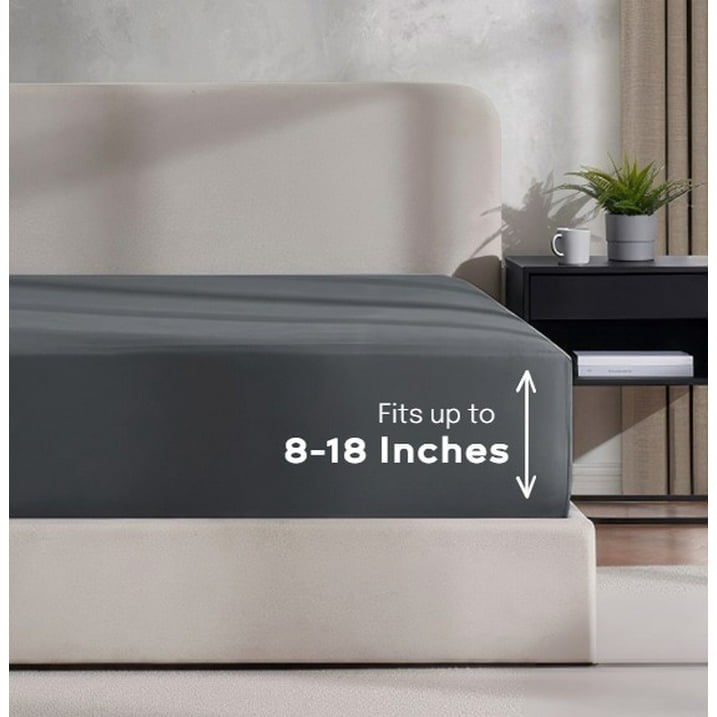 Breathable Luxury Sheets Set, 4 Piece Deep Pocket Sheets, 100% Soft Microfiber Bed Sheets Set, Gray - Cooling Hotel Quality Bedding Sheets and Pillowcases Detail
