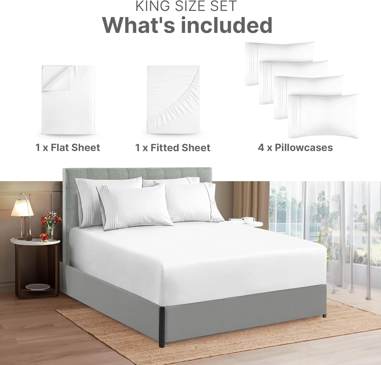 Cooling Sateen 6-Piece Extra Deep Pocket Sheet Set With Extra Matching Pillowcases - King Size Bed Sheets Fits 18"-24" Ma... - Luxury Bed Sheet Set with Deep Pockets Detail