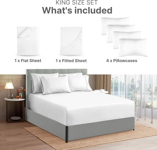 Cooling Sateen 6-Piece Extra Deep Pocket Sheet Set With Extra Matching Pillowcases - King Size Bed Sheets Fits 18"-24" Ma... - Luxury Bed Sheet Set with Deep Pockets Detail