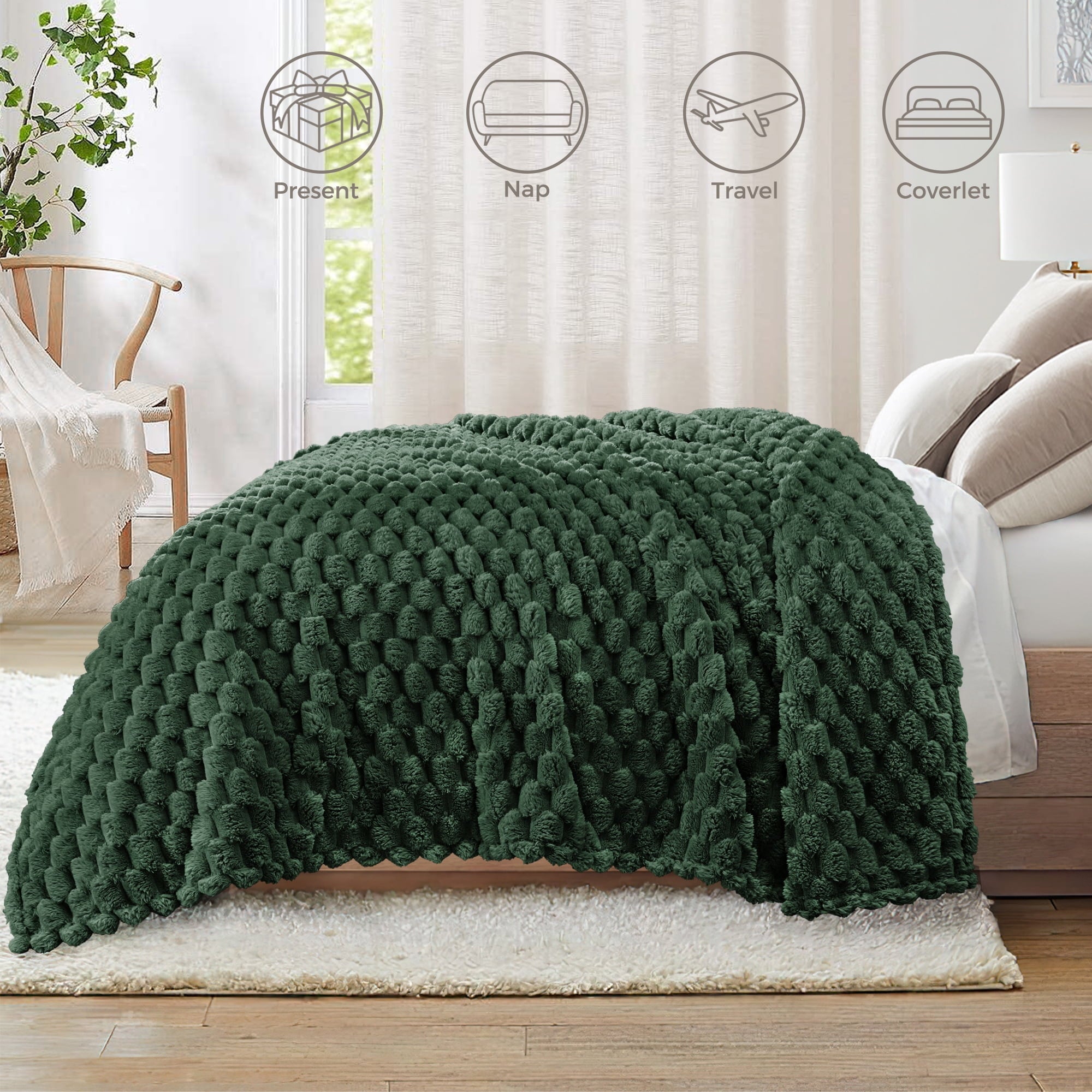 Cozy Fleece 50"x60" Throw Blanket for Couch with Expanded 3D-Jacquard Pattern, Fuzzy Soft Cozy Exquisite Blankets or All Season, ... - Cozy Fleece Throw Blanket for Couch & Bed Detail