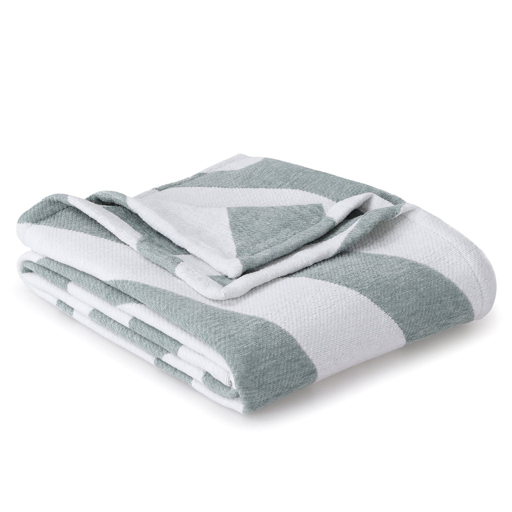 Reversible Sherpa Chenille Jacquard Soft Throw Blanket, Soft Sea - Cozy Fleece Throw Blanket for Couch & Bed Detail