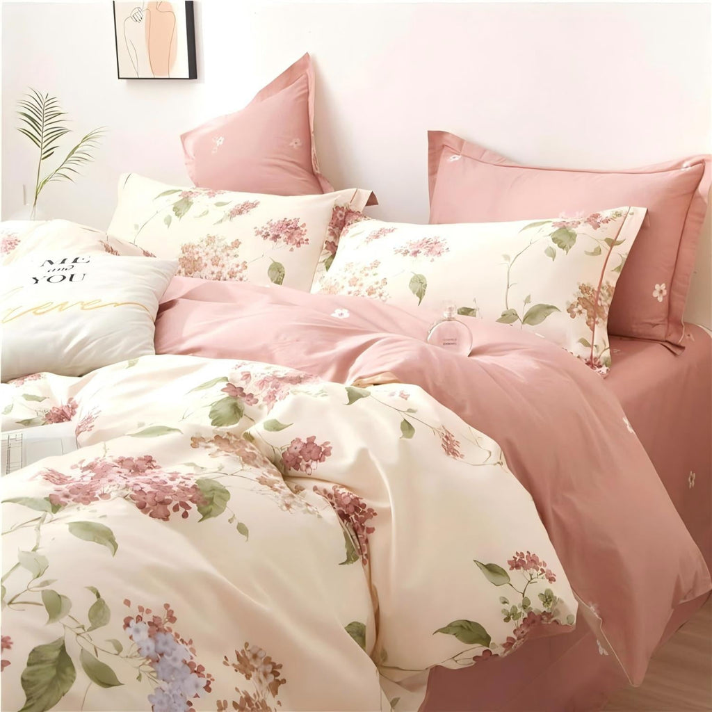 Heavyweight Warmth White with Pink Flowers King Comforter Sets, 3 Pieces Chic Garden Style Reversible Bedding Sets for Adults All Season - Cloud-Like Soft Lightweight Bed Comforter Detail