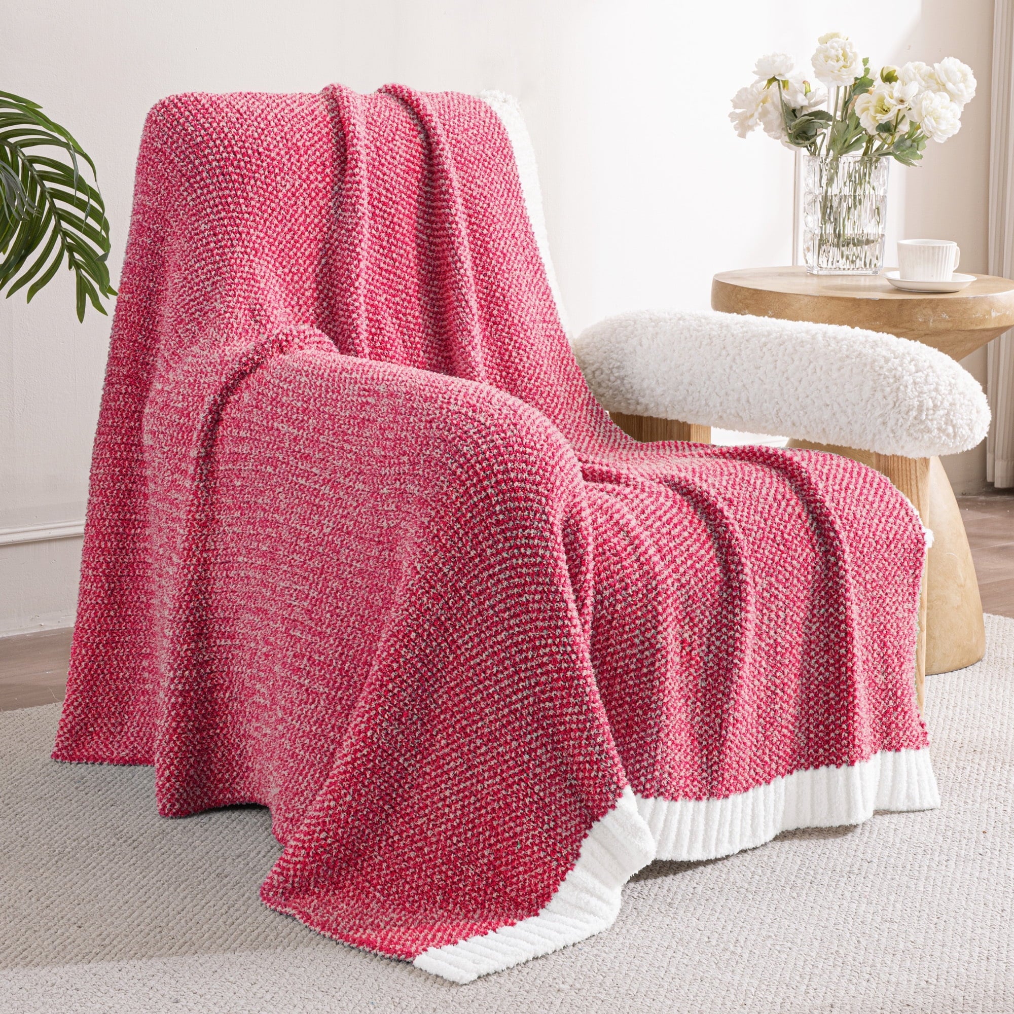 Reversible Sherpa Knit Throw Blanket, Ultra Soft Cozy Fluffy Blankets, Lightweight Fuzzy Plush Throw for Couch and Bed, Mixed Red, 50"x60" - Cozy Fleece Throw Blanket for Couch & Bed Detail
