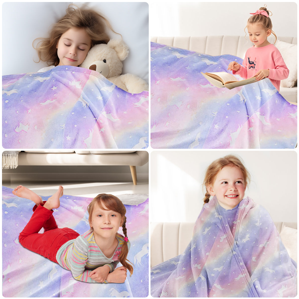 Decorative Knitted Glow in The Dark Pony Blanket for Kids, 50"x60" Soft Cozy Luminous Flannel Blanket, Christmas Birthday Gift for Girls... - Lightweight Plush Warm Blanket for All Seasons Detail