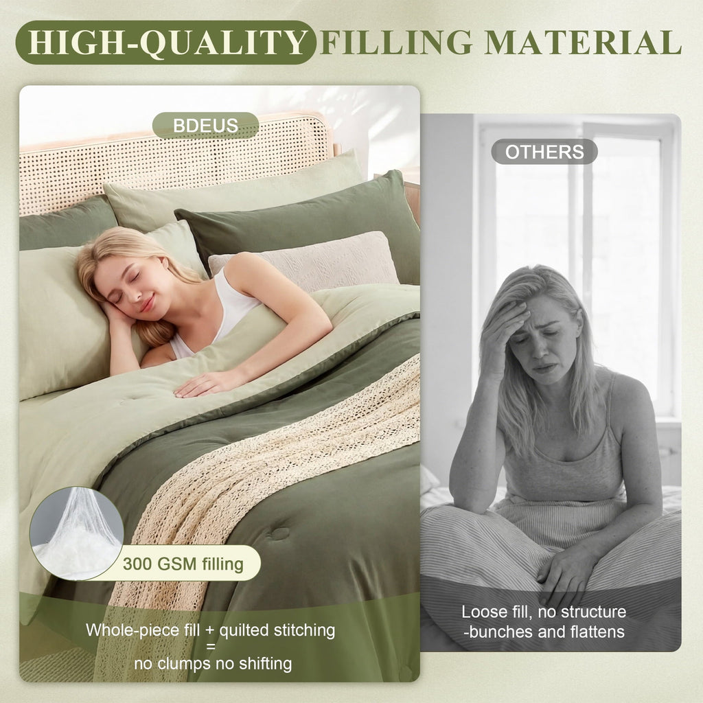 Hypoallergenic Cloud 7 Pieces Comforter Set Queen，Bed in A bag，All Seasons Bedding sets with Comforter,Fitted Sheet,Flat Sheet,Pillowcases... - All-Season Down Alternative Comforter Insert Detail