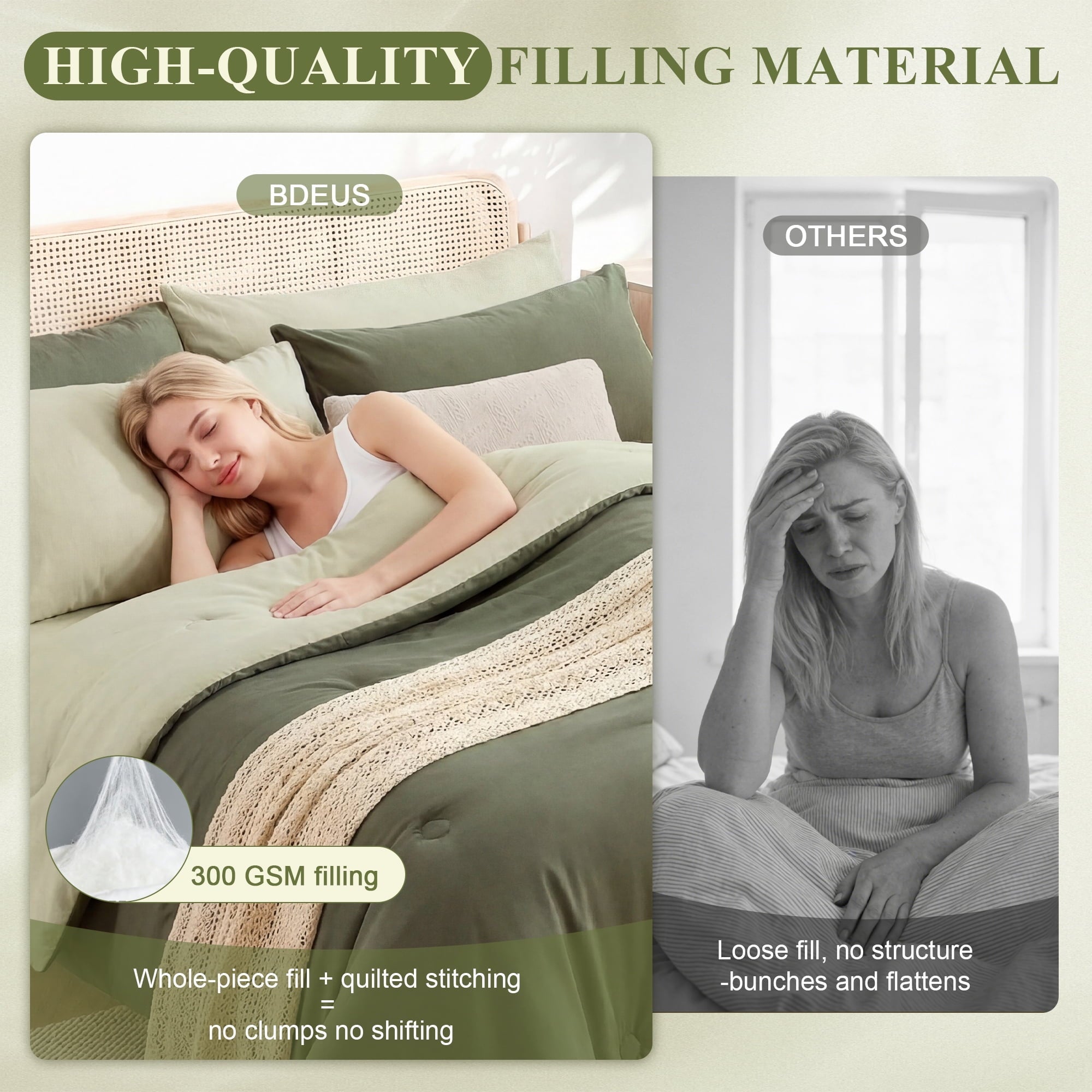 Hypoallergenic Cloud 7 Pieces Comforter Set Queen，Bed in A bag，All Seasons Bedding sets with Comforter,Fitted Sheet,Flat Sheet,Pillowcases... - All-Season Down Alternative Comforter Insert Detail