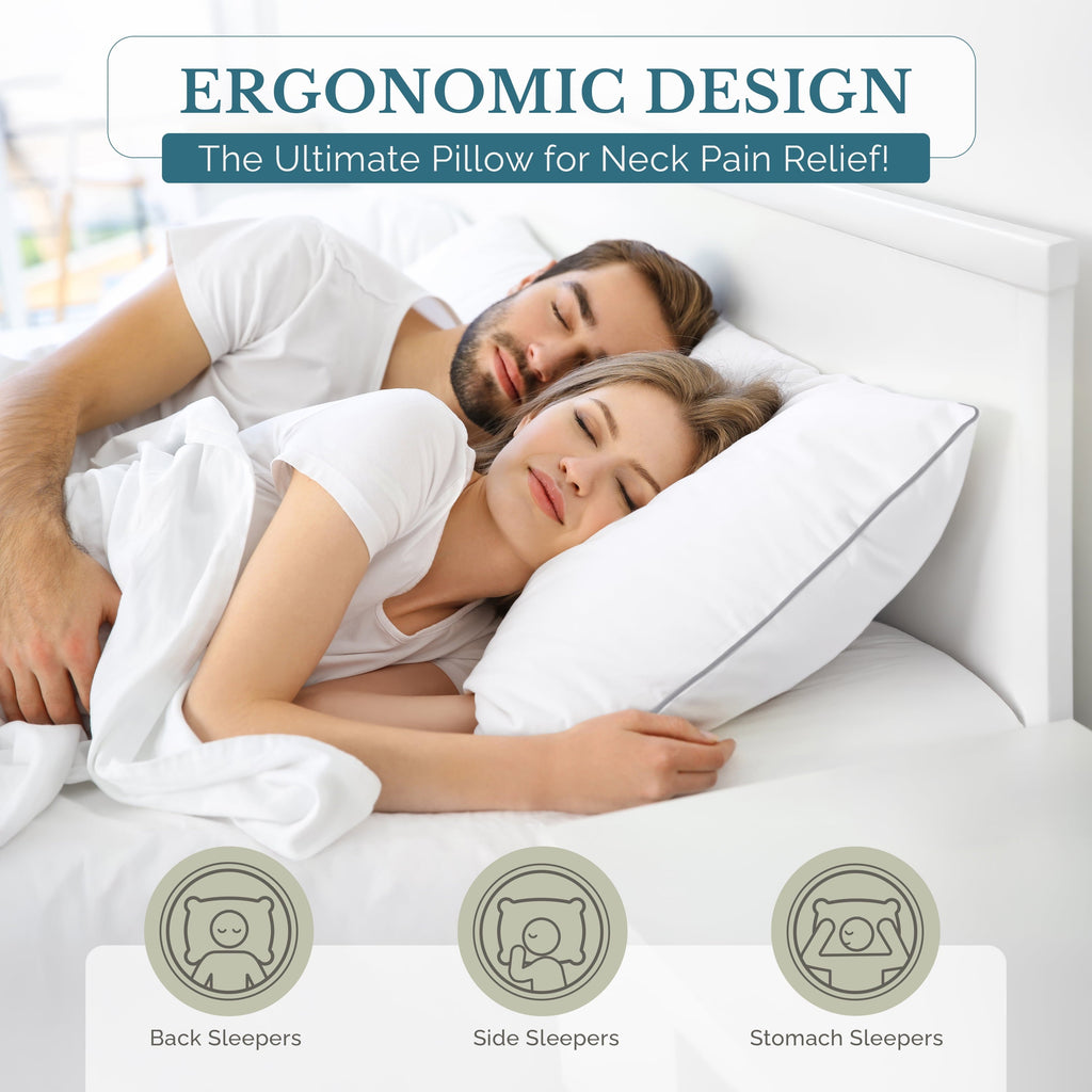 Decorative Plump Pillows Standard Size Set of 2 – Standard Pillow, Cooling Comfort, Breathable, Easy Care Machine Washable, Perfect fo... - Ergonomic Memory Foam Pillow for Neck Pain Support Detail