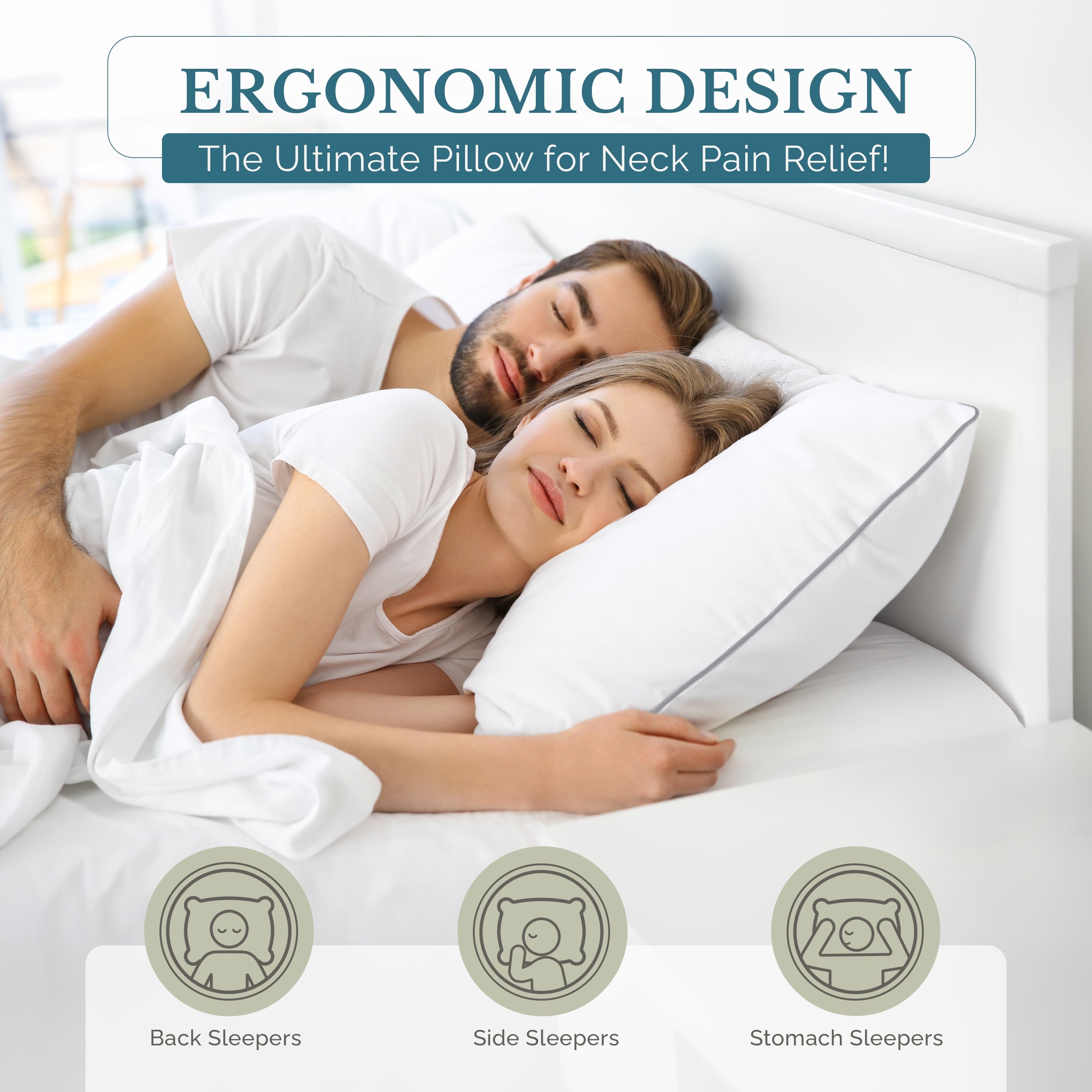 Decorative Plump Pillows Standard Size Set of 2 – Standard Pillow, Cooling Comfort, Breathable, Easy Care Machine Washable, Perfect fo... - Ergonomic Memory Foam Pillow for Neck Pain Support Detail