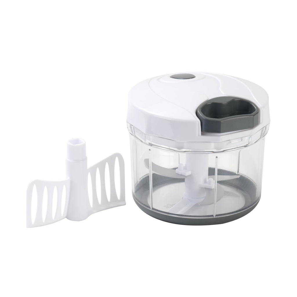 Innovative 1qt Quick Pull Chopper, BPA free , SS Blades, Food Contact Safe Material , White & Grey, Weight 320g - Premium Stainless Steel Garlic Presser & Peeler Detail