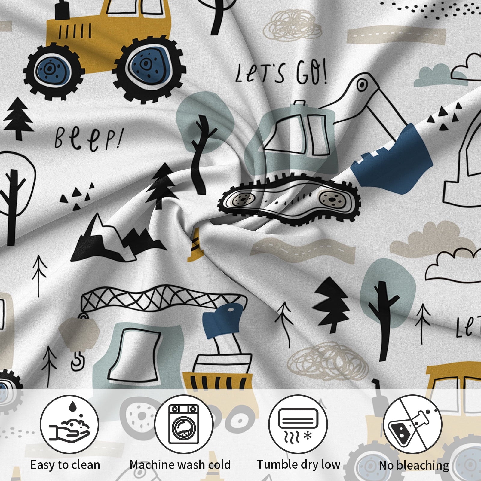 Breathable Luxury Cartoon Excavator Sheet Set for Kids Boys Truck Construction Bedding Set Engineering Vehicle Bed Sheet Sets with 1 Fi... - Luxury Bed Sheet Set with Deep Pockets Detail