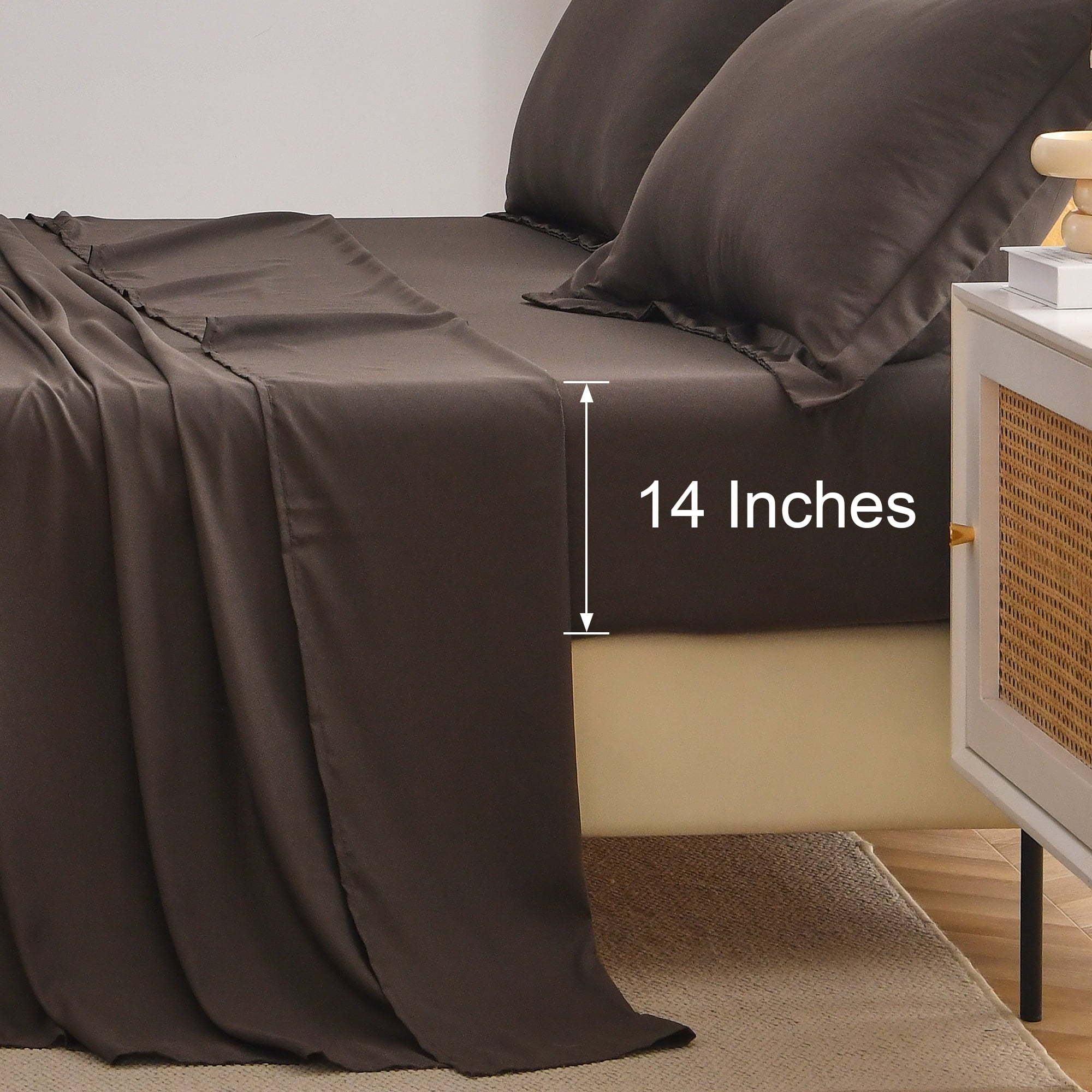 Wrinkle-Resistant Bed Sheets Set 4 Piece Queen/Full Sheet Set Brown Gray Cotton Blend Fitted Sheet, Flat Sheet & 2 Pillowcases Bedding Set - Breathable Egyptian Cotton Flat & Fitted Sheets Detail