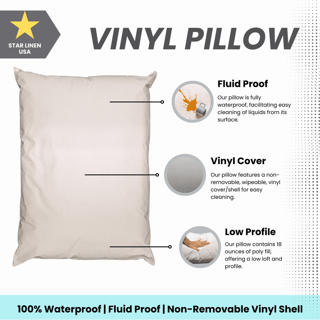 Fluffy Shredded 2 Pack MediCheck White Vinyl Covered Bed Pillows 20 in x 26 in - Wipeable Easy Clean - Soft Low Profile Non-Fluffy Su... - Orthopedic Shredded Foam Bed Pillow Set Detail