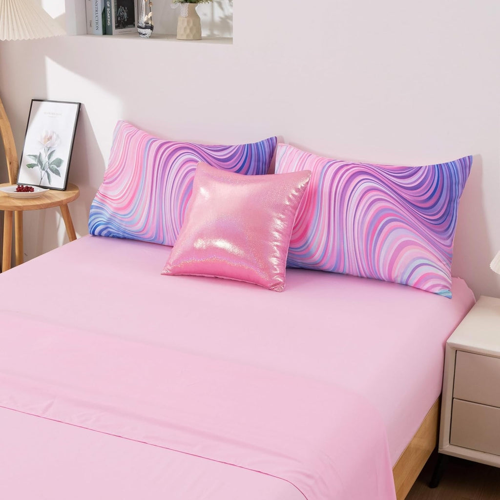 Heavyweight Warmth 6 Pieces Gradient Star Ring Comforter Set, Colorful Glitter Rainbow Wave Stripes Pattern Bedding Set for Boys Girls T... - Luxurious Quilted Duvet Cover Set Detail