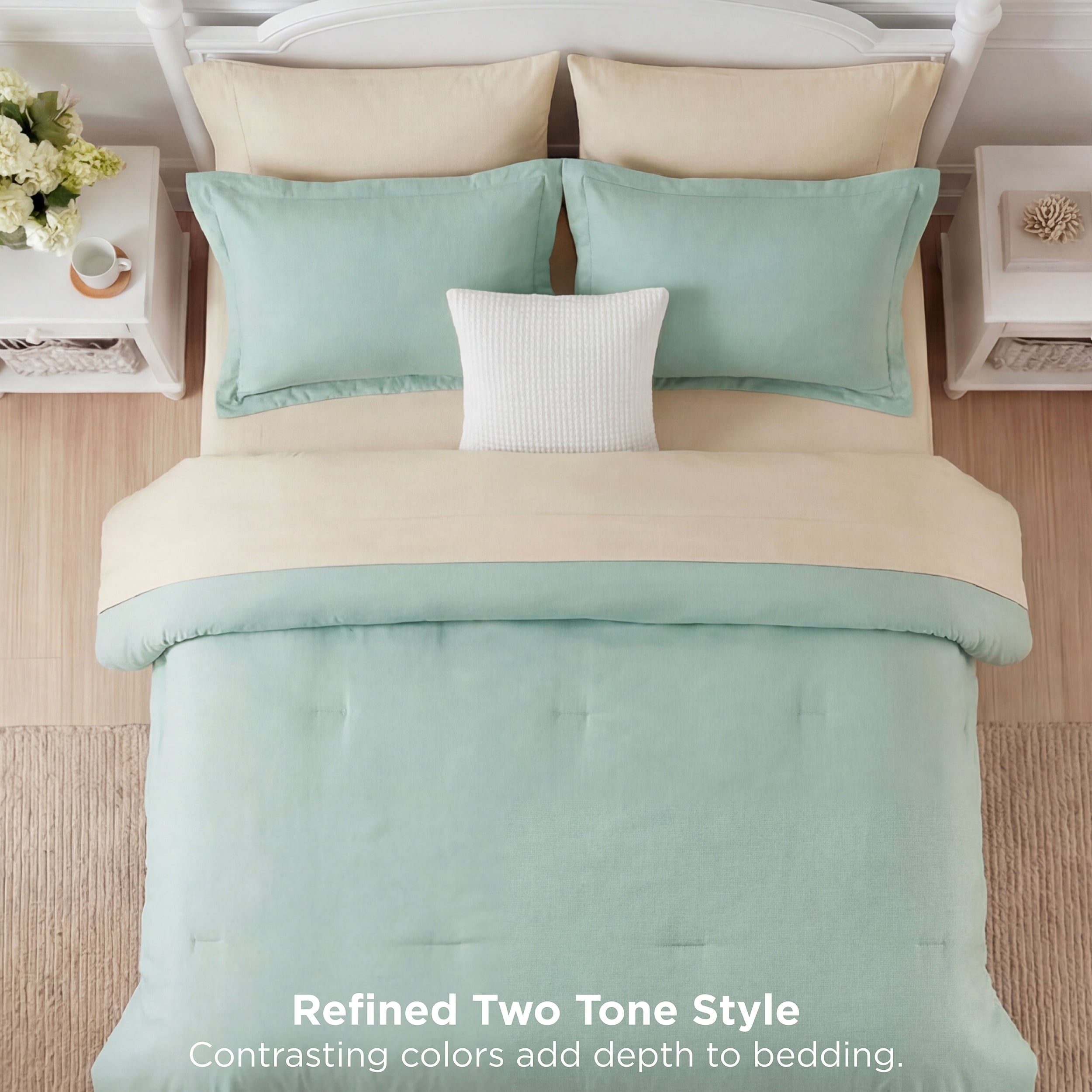 Hypoallergenic Cloud Queen Comforter Set Sage Green, 7 Pieces Lightweight Queen Bedding Sets, Contrasting Design - All-Season Down Alternative Comforter Insert Detail