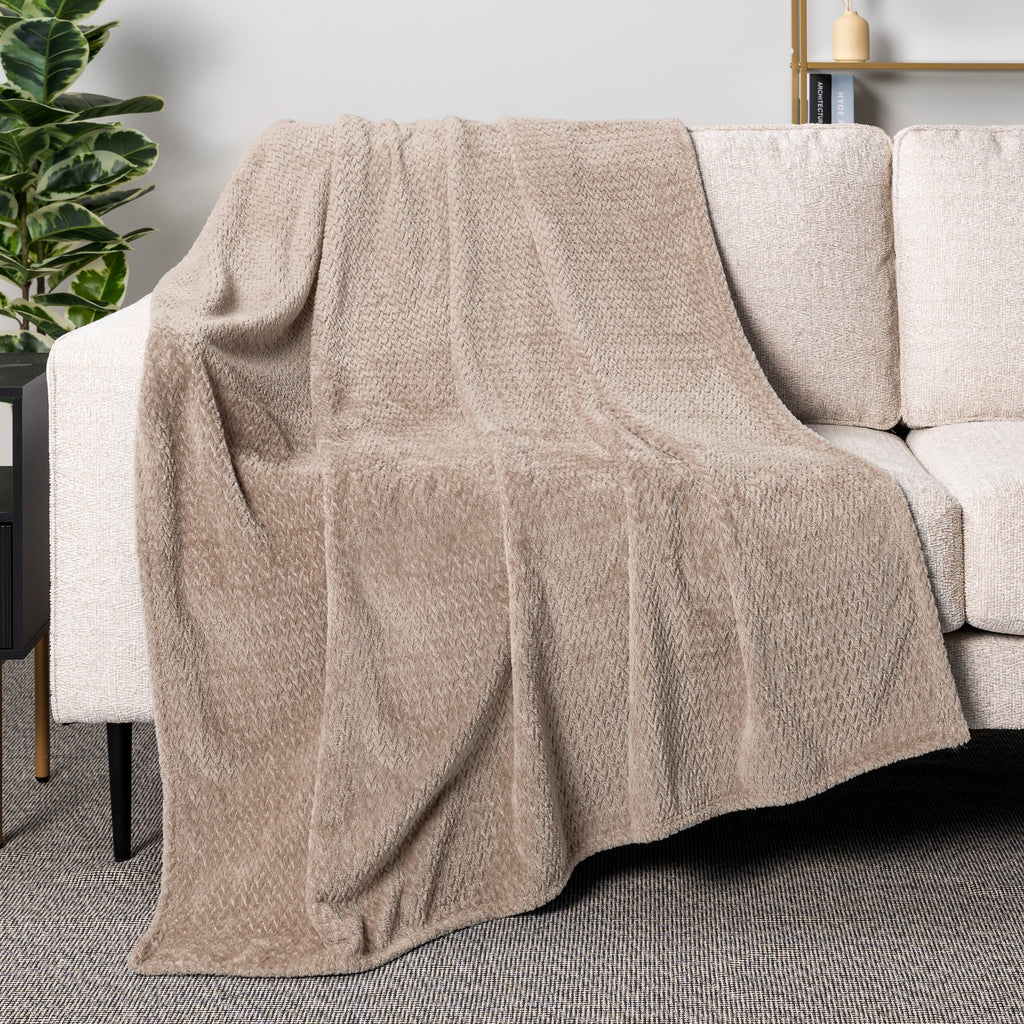 Cozy Fleece Soft Fleece Taupe Tan Throw Blanket for Couch, Lightweight Plush Warm Blankets for Bed, Fuzzy Cozy Flannel Blanket Th... - Cozy Fleece Throw Blanket for Couch & Bed Detail