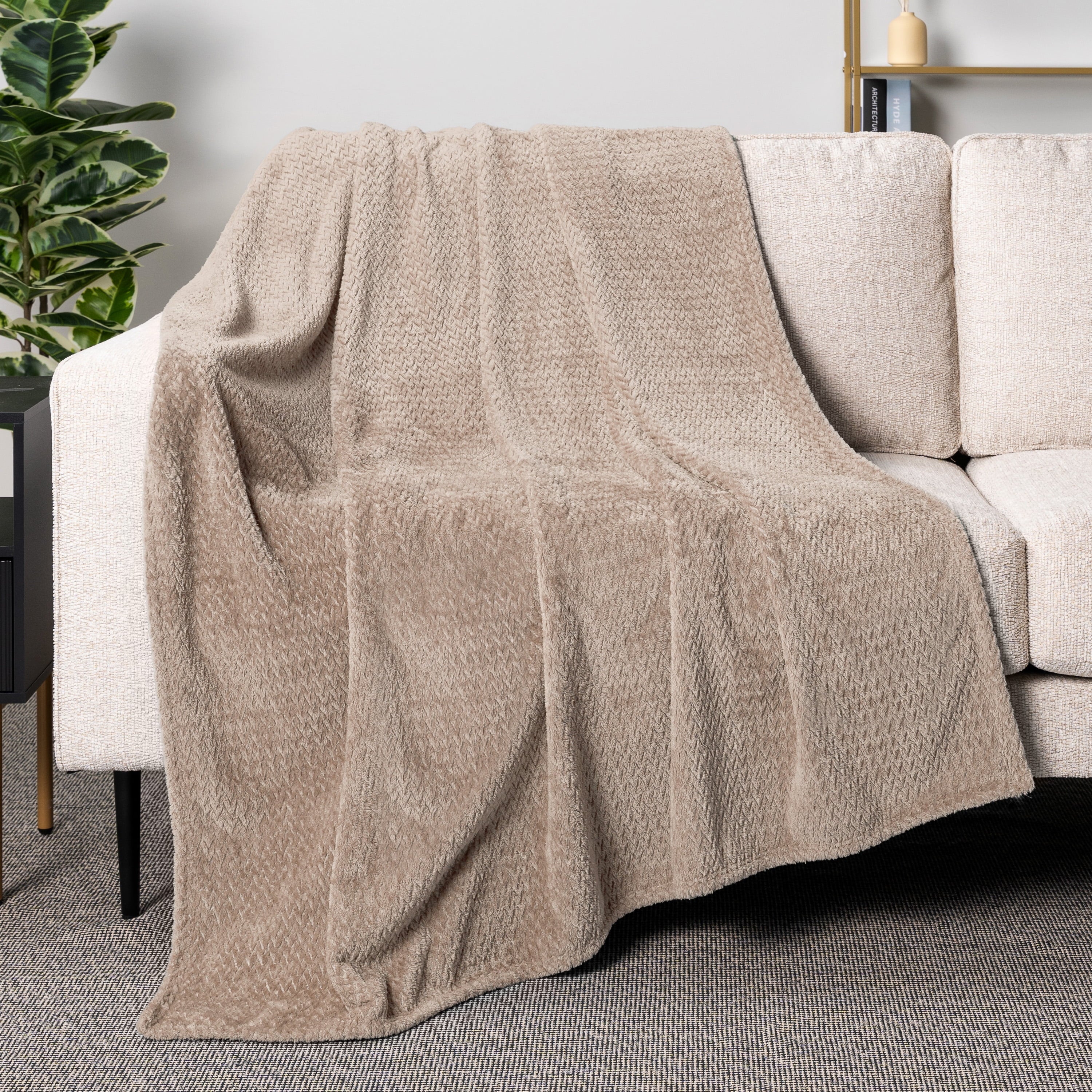 Cozy Fleece Soft Fleece Taupe Tan Throw Blanket for Couch, Lightweight Plush Warm Blankets for Bed, Fuzzy Cozy Flannel Blanket Th... - Cozy Fleece Throw Blanket for Couch & Bed Detail