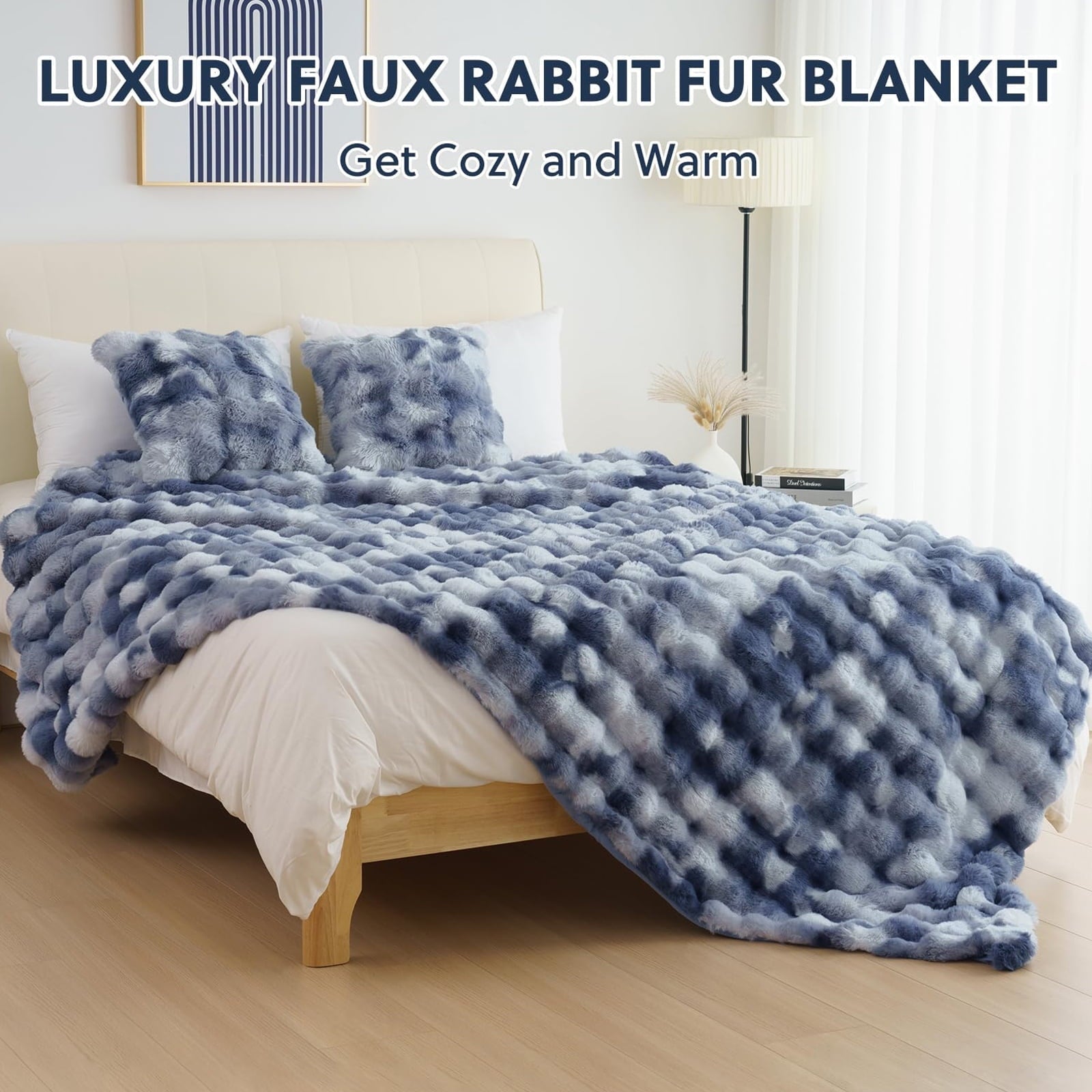 Lightweight Warm Faux Fur Throw Blanket for Couch Luxury Fluffy Thick Bubble Blanket Warm Cozy Throw for Bedroom Living Room, 50" x 60... - Lightweight Plush Warm Blanket for All Seasons Detail