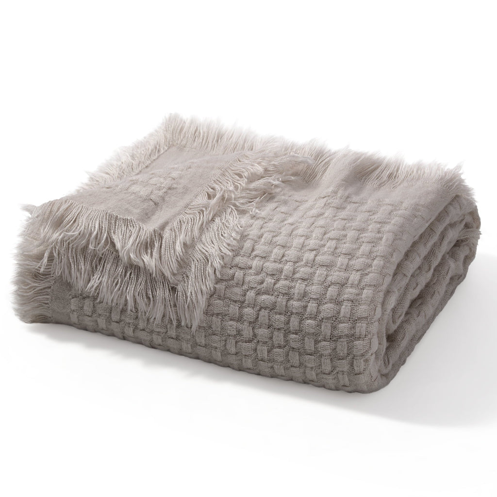 Reversible Sherpa Knitted Throw Blanket with Fringes for Couch, Soft and Warm Textured Throw for All Season, Lightweight Breathable Roo... - Super Soft Reversible Sherpa Flannel Blanket Detail