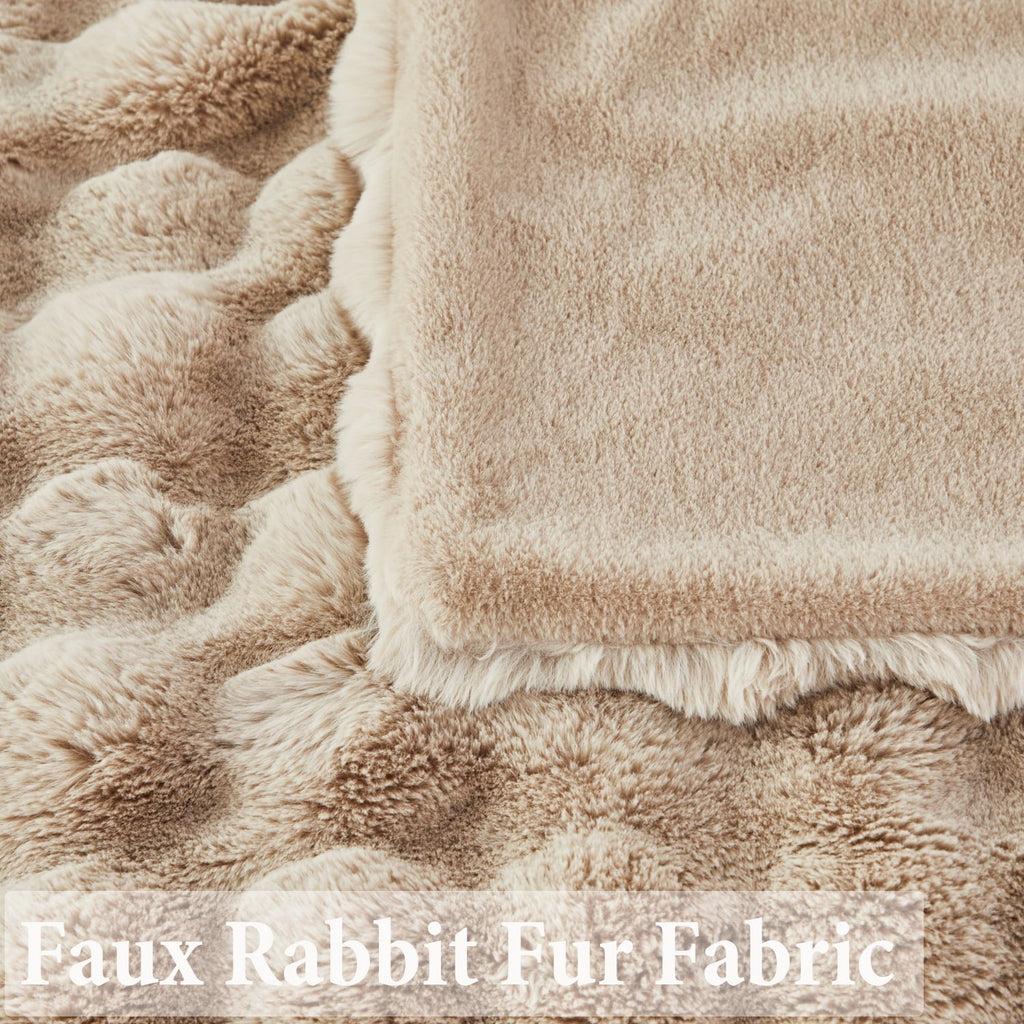 Lightweight Warm Taupe Faux Fur Bubble Blankets for Couch Chair Sofa Luxury Fluffy Thick Bubble Throw Blanket Furry Blanket Fuzzy Soft... - Super Soft Reversible Sherpa Flannel Blanket Detail