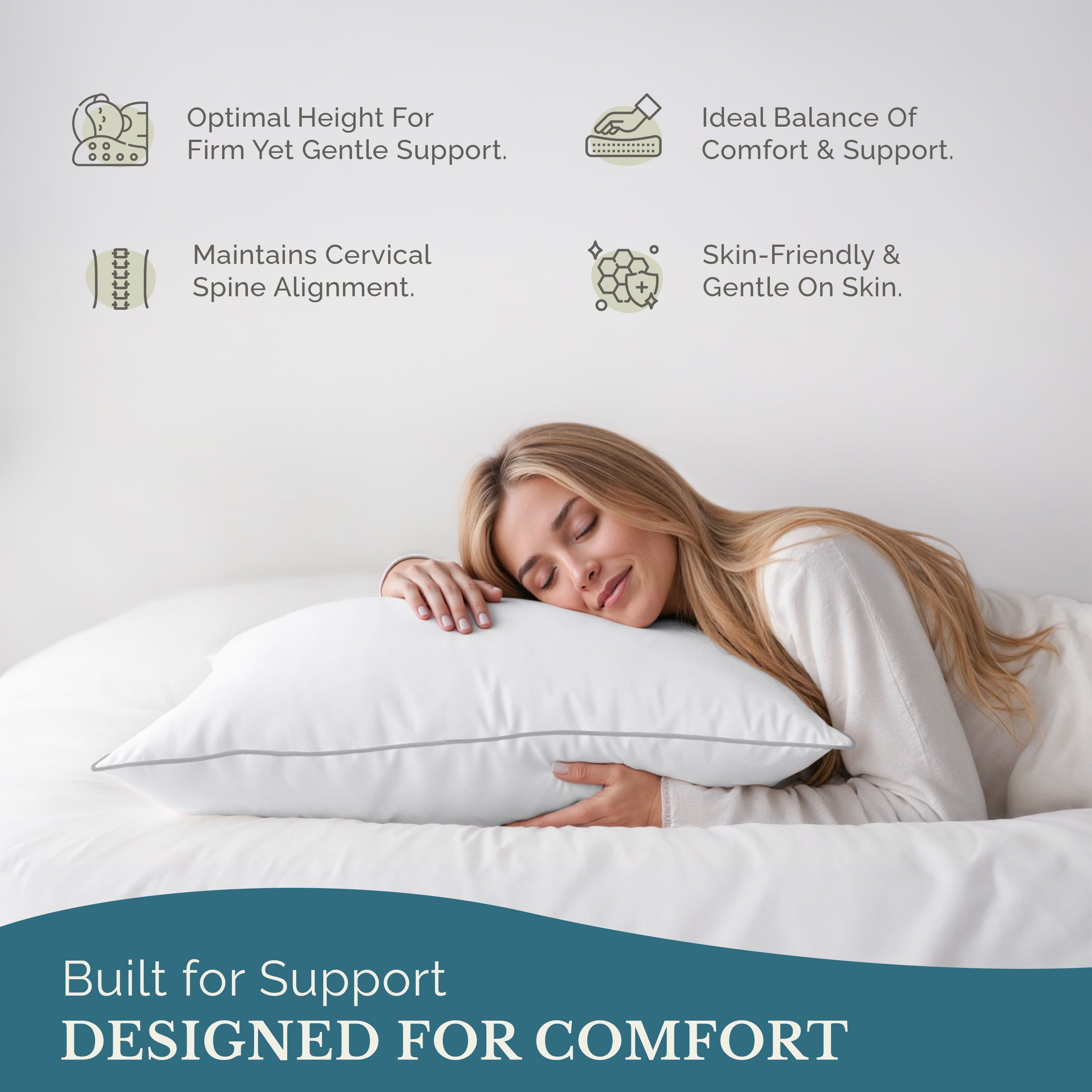 Decorative Plump Pillows Standard Size Set of 2 – Standard Pillow, Cooling Comfort, Breathable, Easy Care Machine Washable, Perfect fo... - Ergonomic Memory Foam Pillow for Neck Pain Support Detail