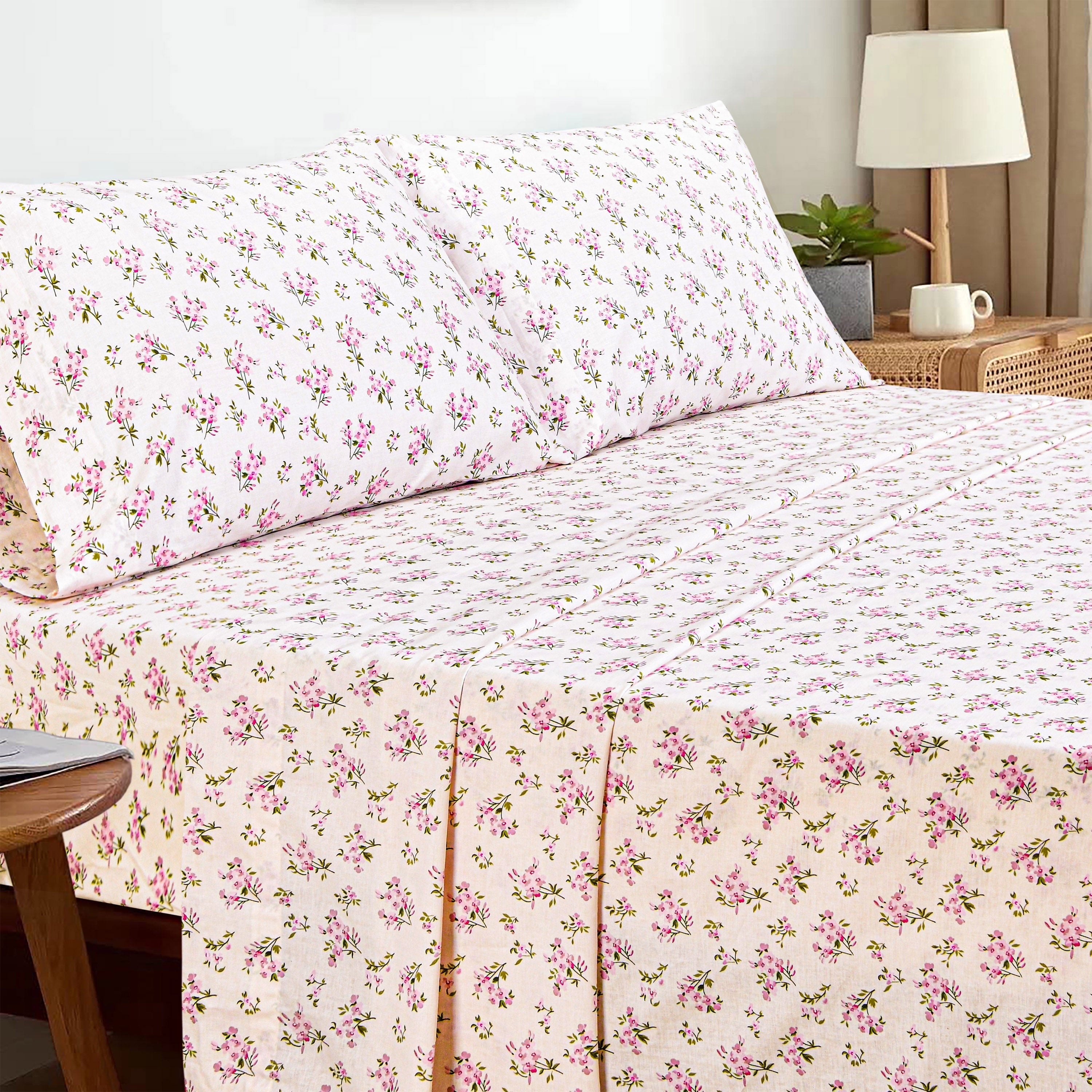 Breathable Luxury 100% Cotton Full Size Bed Sheets Set with Deep Pockets, Cozy Percale sheets with Elastic Fitted Sheet Set Ultra Soft ... - Luxury Bed Sheet Set with Deep Pockets Detail