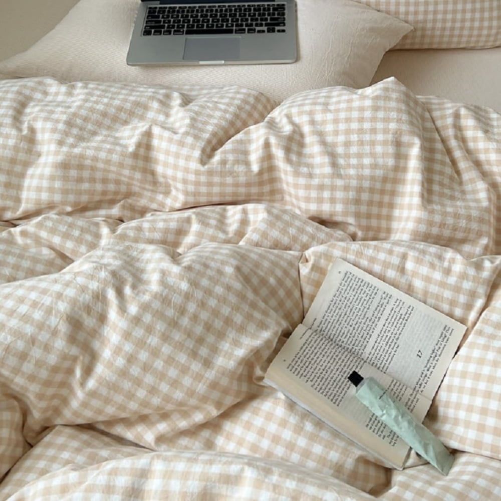 Hypoallergenic Cloud Soft Beige White Plaid Comforter Twin Sets, 2 Pieces Breathable Plaid Buffalo Checkered Comforter for All Season - Hypoallergenic Ultra-Fluffy Quilt for Winter Detail
