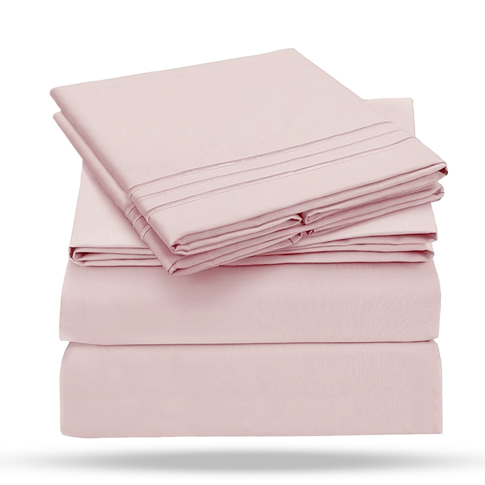 Ultra-Soft 4-Piece Full Pink Sheet Set - Cooling, Wrinkle-Free - Premium Ultra-Soft Pillowcase Pair for Sleeping Detail