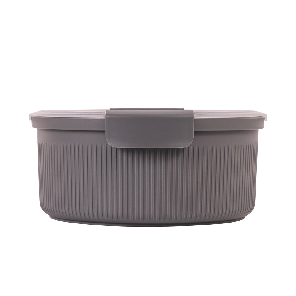 Playful Geometric Food Storage Bento Container, Round, Grey, 47oz Capacity, Ideal Use for Workday Meals and Travel - Squishy Dohnut Sweet Treat Shaped Stress Toy Detail