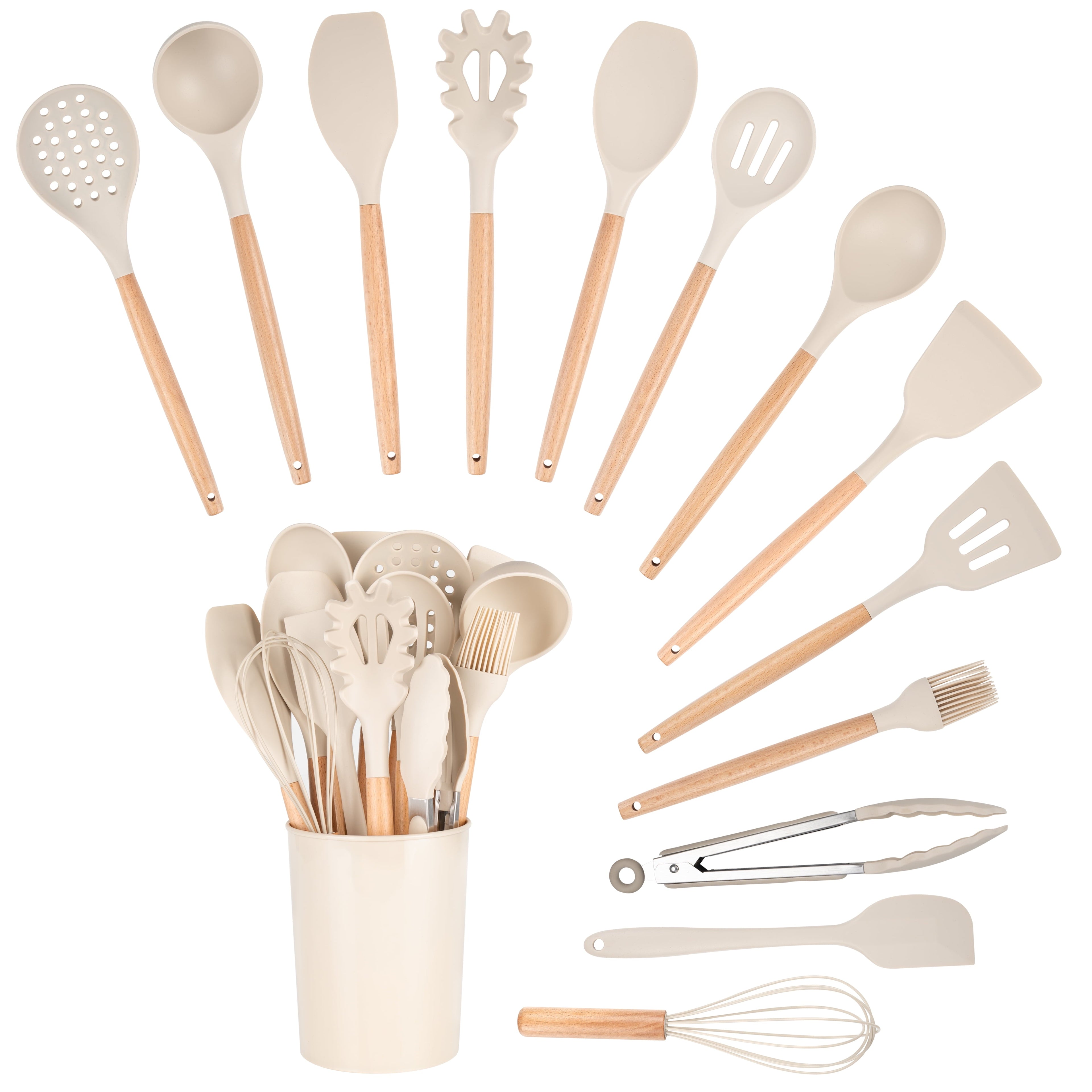 Non-Stick Safe 14pcs Cooking Utensil Set with Caddy - Premium Stainless Steel Cooking Utensil for Non-Stick Pots Detail