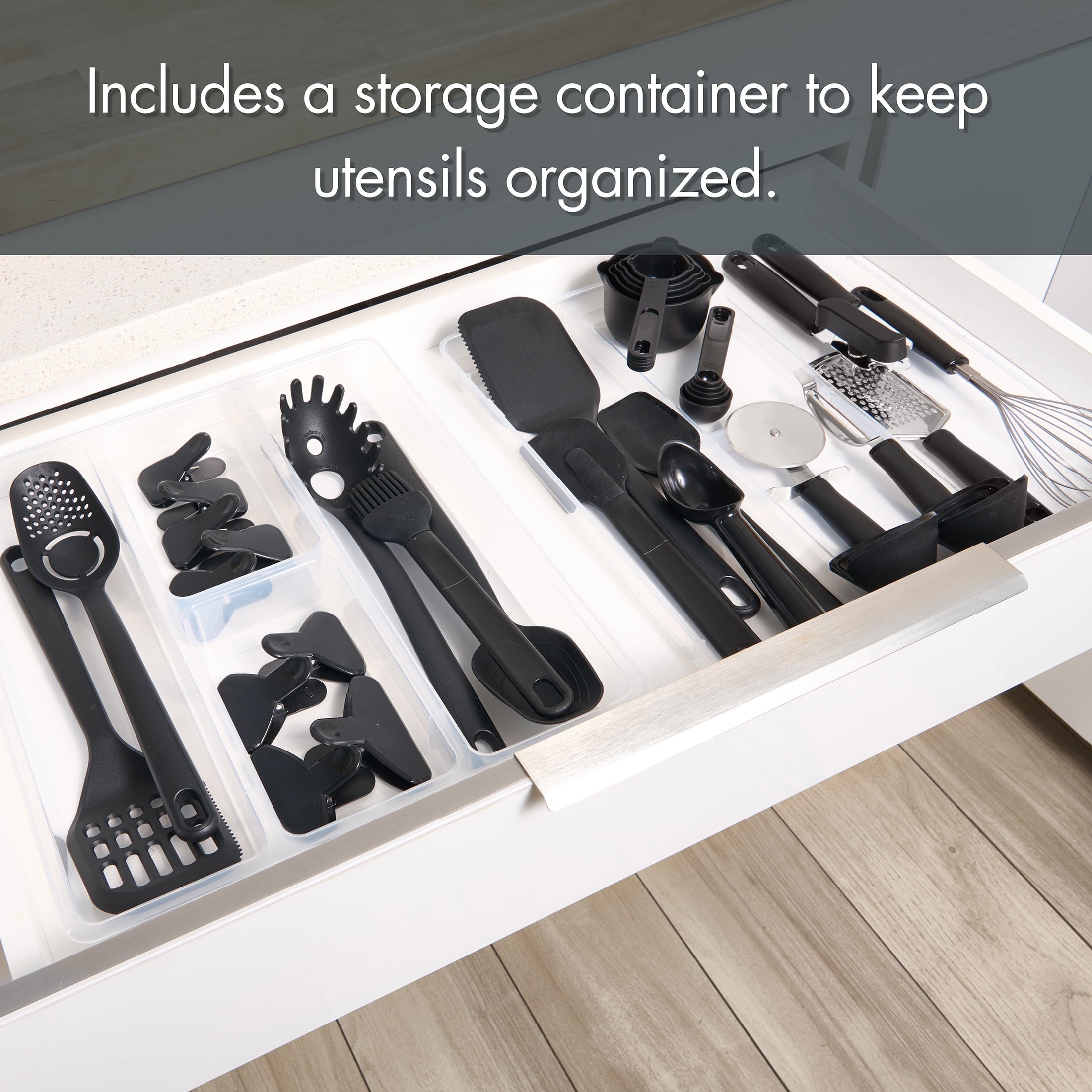 Durable Steel 36 Piece Kitchen Gadget Set with Kitchen Cooking Utensils, and Drawer Organizer, Black - Heavy Duty Stainless Steel Kitchen Shears Detail