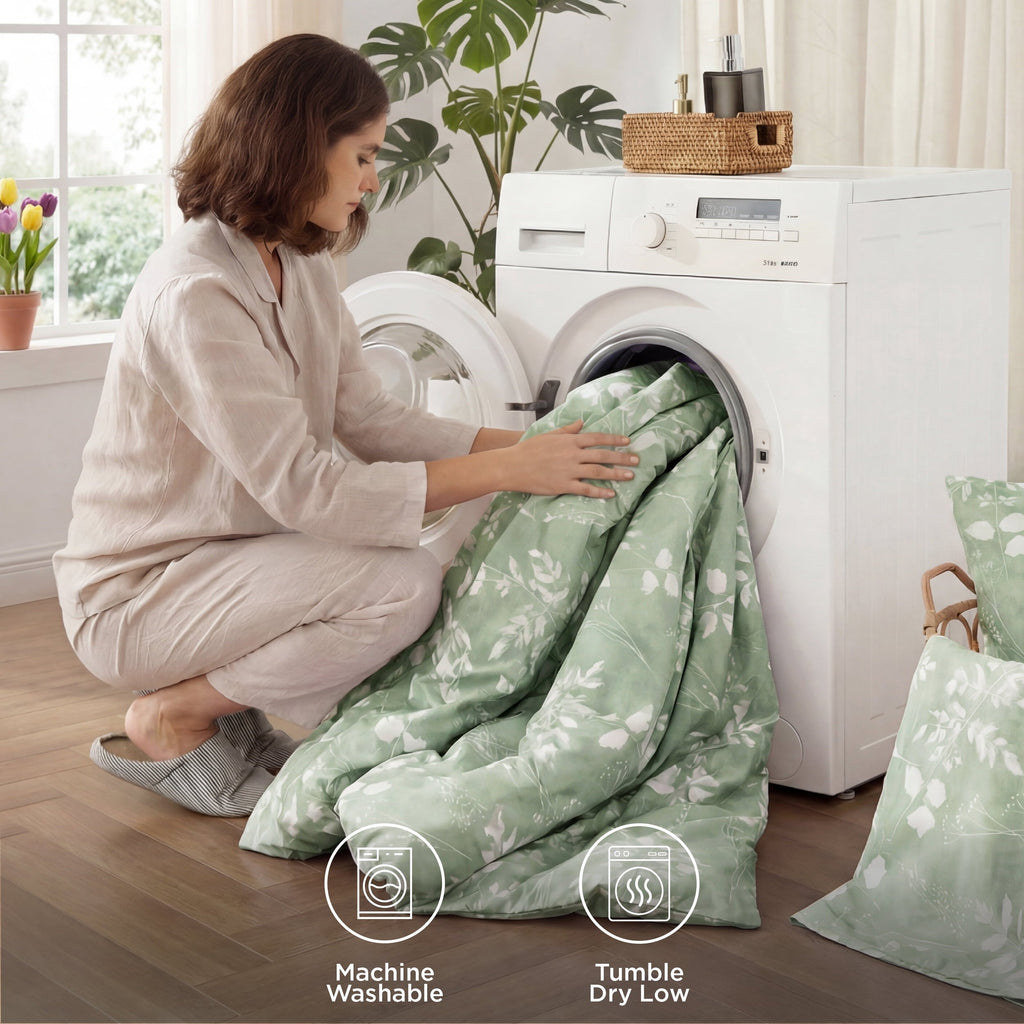Luxurious Quilted Queen Comforter Set Sage Green, Bed in a Bag Queen Size Bedding, 7-Pieces Botanical Flowers Spring Comforter, Sheets,... - All-Season Down Alternative Comforter Insert Detail