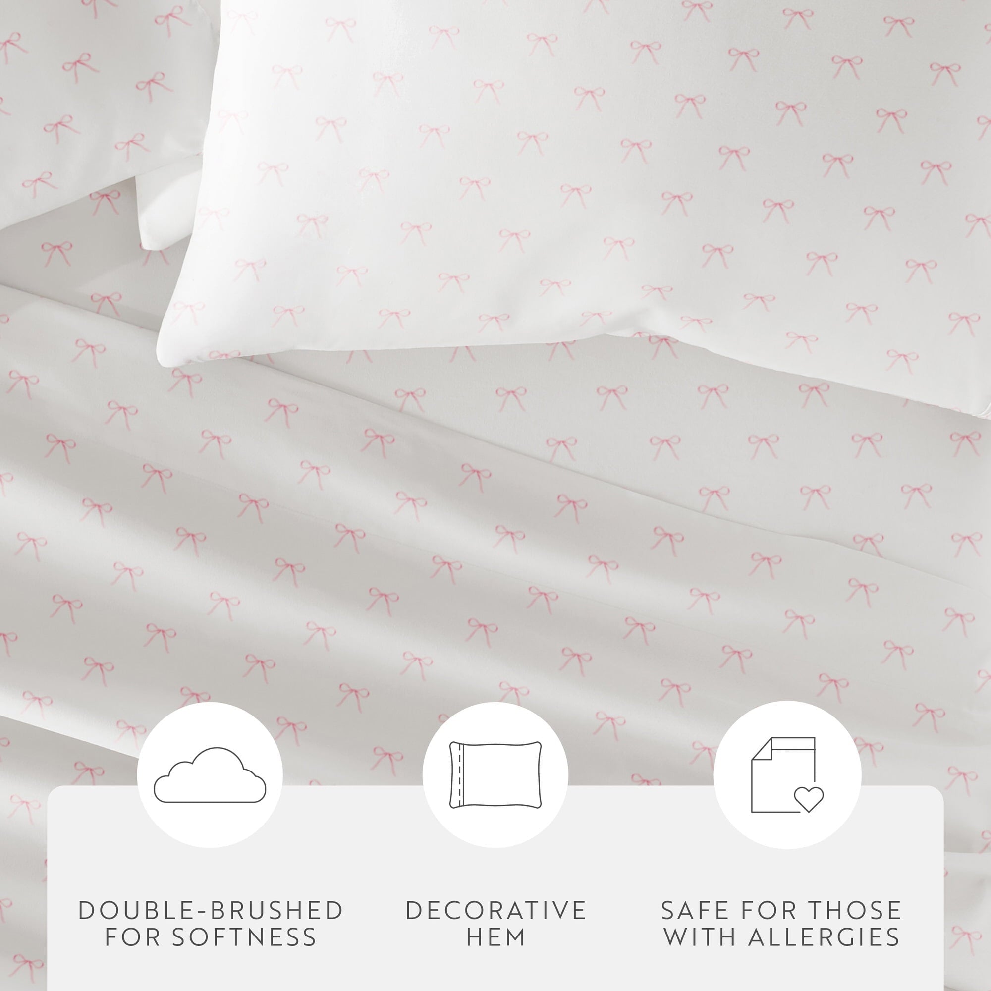 Breathable Luxury 3 Piece Ditsy Pattern Microfiber Bed Sheets, Pink Bows, Twin-XL - Breathable Egyptian Cotton Flat & Fitted Sheets Detail