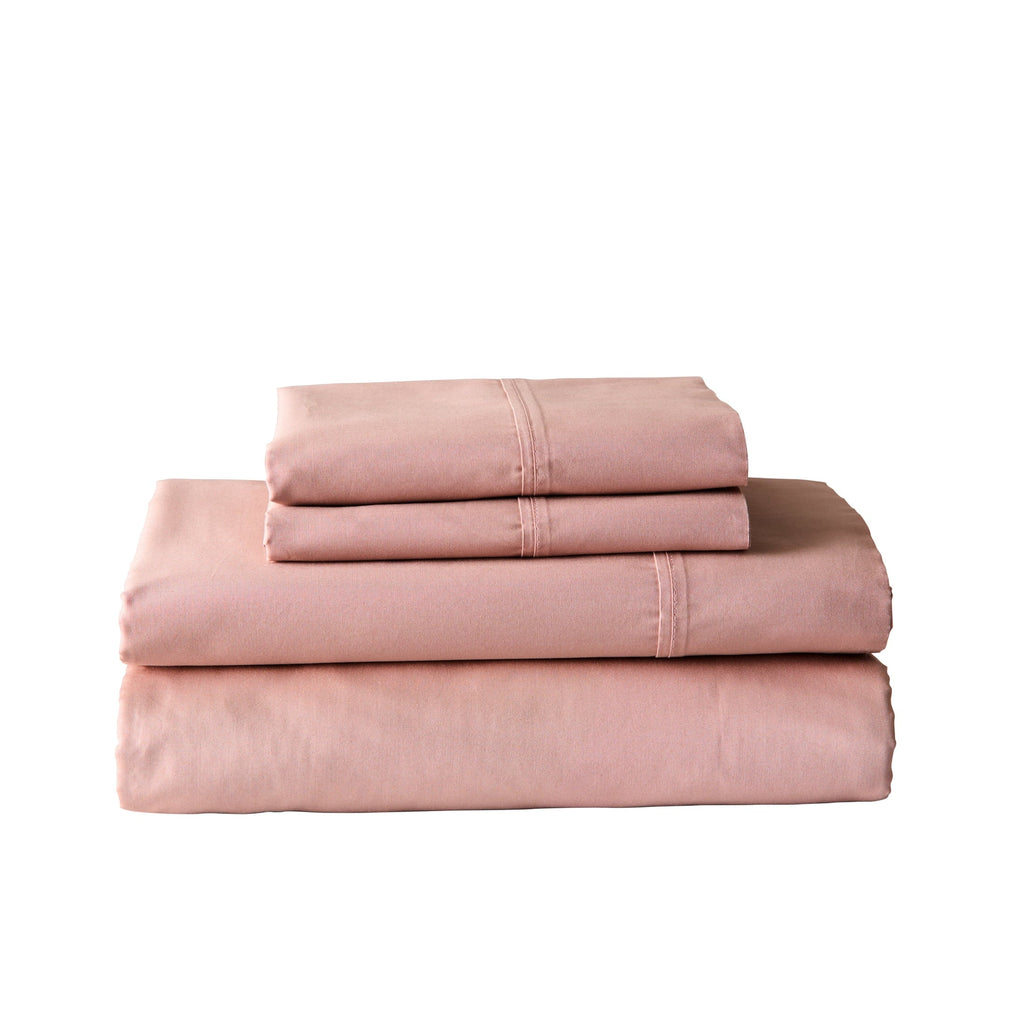 Wrinkle-Resistant 300 Thread Count Cotton Percale 3-Piece Antique Blush Bed Sheet Set, Twin - Premium Ultra-Soft Pillowcase Pair for Sleeping Detail