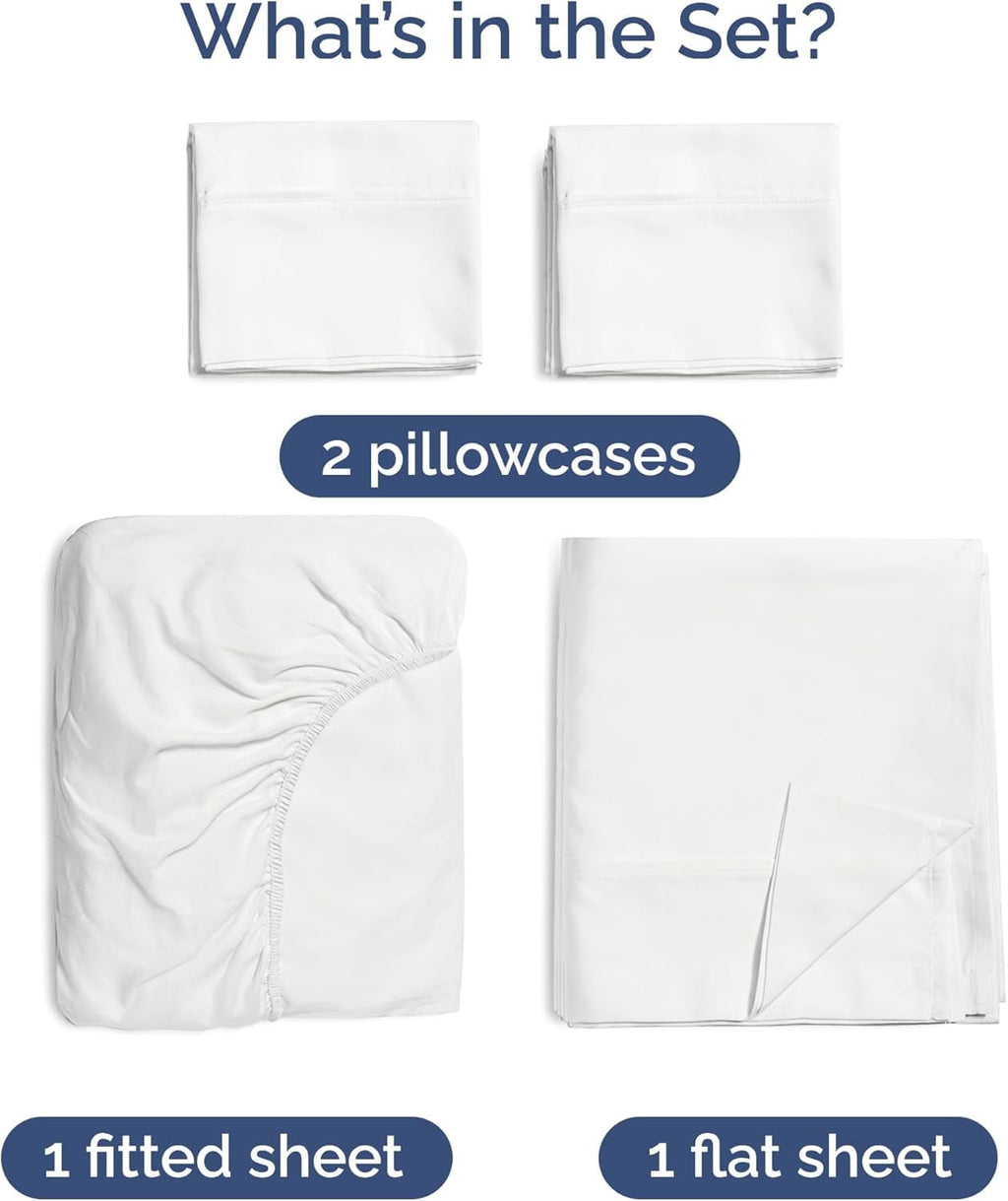 Wrinkle-Resistant 4-Piece Luxury Bamboo Cooling Sheet Set - Queen Size 100% Bamboo Derived Rayon Premium Bed Sheets, White - Cooling Hotel Quality Bedding Sheets and Pillowcases Detail