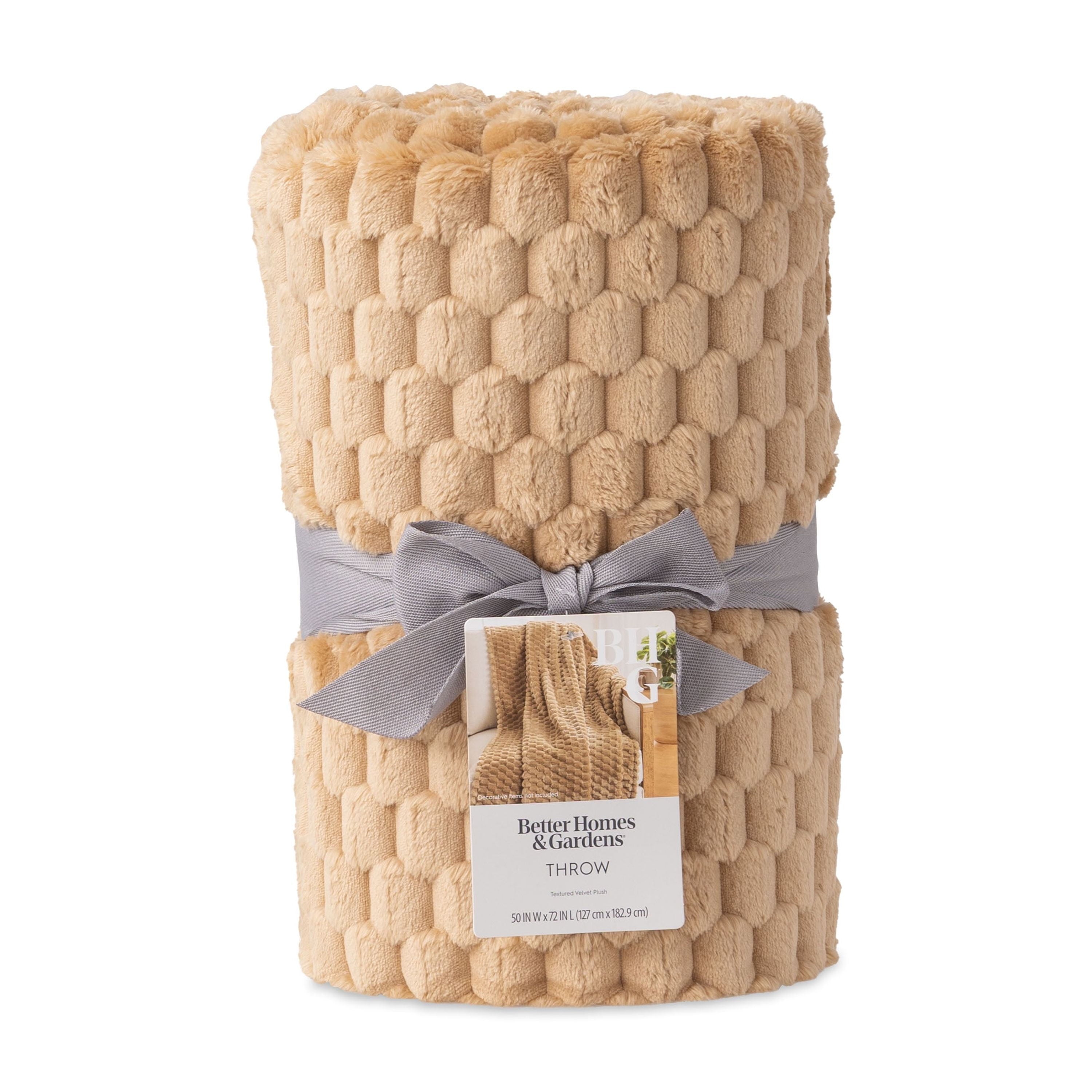 Lightweight Warm Textured Velvet Plush Oversized Throw Blanket in Dark Caramel - Luxury Knitted Decorative Throw Blanket with Fringes Detail
