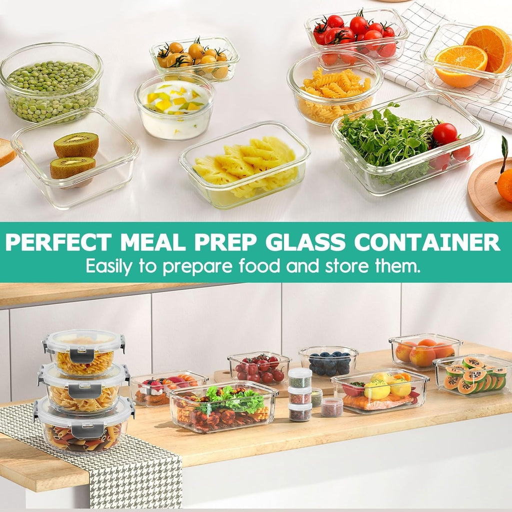 Whimsical Doughnut 34pcs Glass Food Storage Containers with Lids Set, Airtight Meal Prep Containers (17 Containers & 17 Lids), Grey - Squishy Dohnut Sweet Treat Shaped Stress Toy Detail