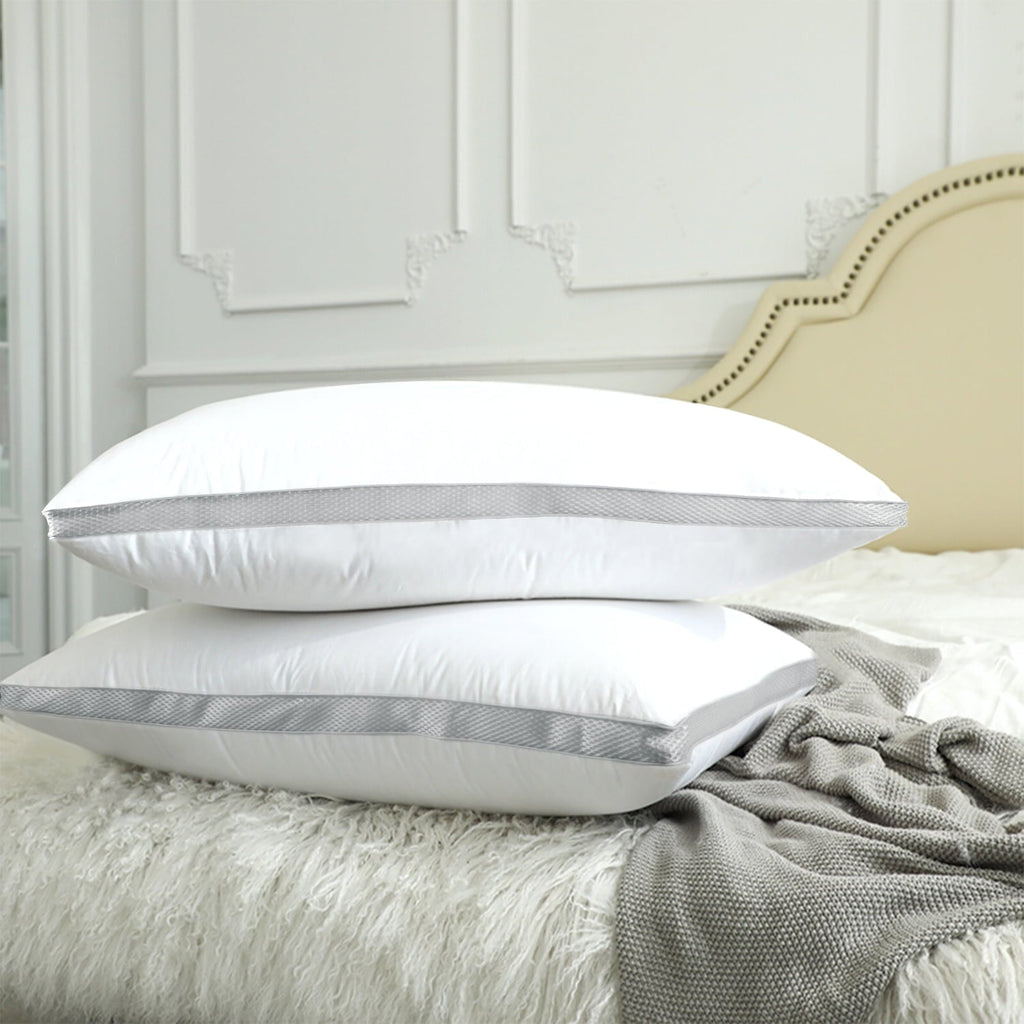 Decorative Plump Down Alternative Bed Pillow with Cotton Cover and Gusset, 2 Pack, Queen, 20"x26" - Hotel Quality Plush Sleeping Pillows Detail