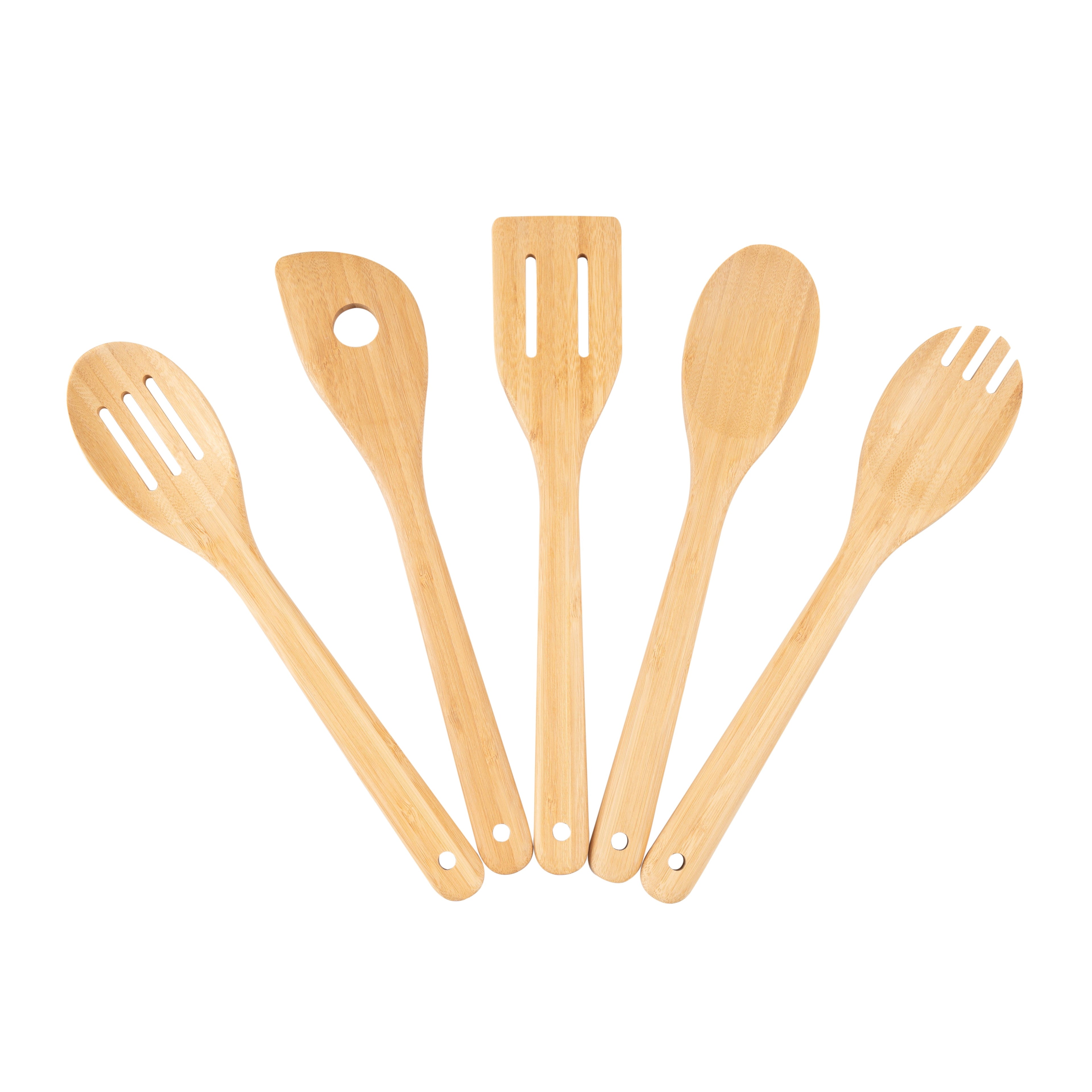 Ergonomic Cooking 5pk Bamboo Spoons for Cooking, Kitchen Essential Tools Set - Durable Turner & Ladle Utensil Set for Home Chefs Detail