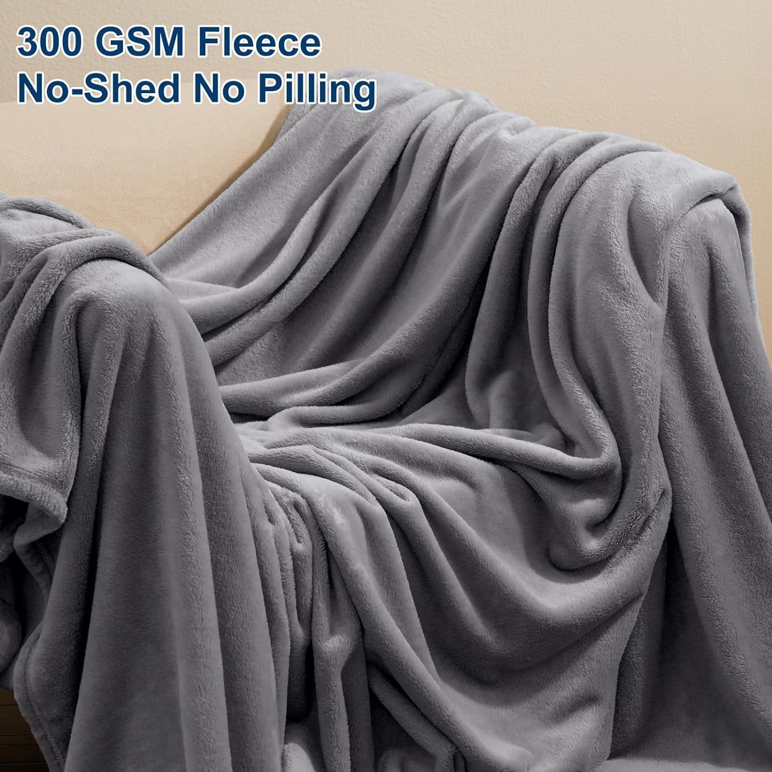 Lightweight Warm Fleece Throw Blanket, Fuzzy Soft Lightweight Blankets for Bed, Sofa, Suitable for All Season, Grey, 50x60 inches - Luxury Knitted Decorative Throw Blanket with Fringes Detail